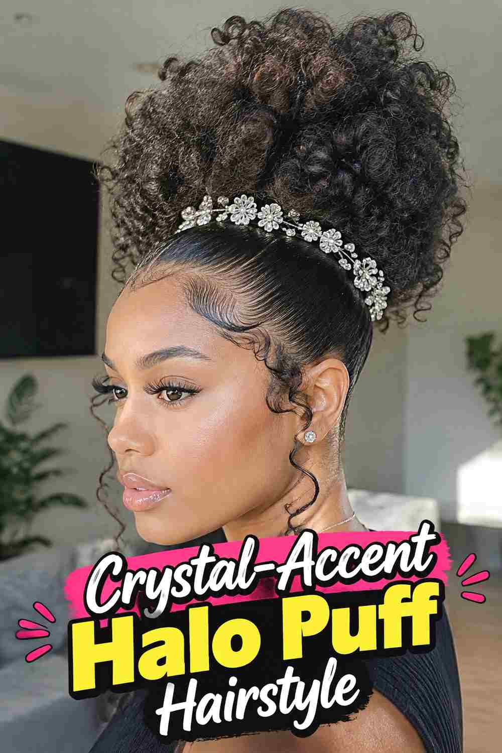 19. Crystal Accent Halo Puff Hairstyle