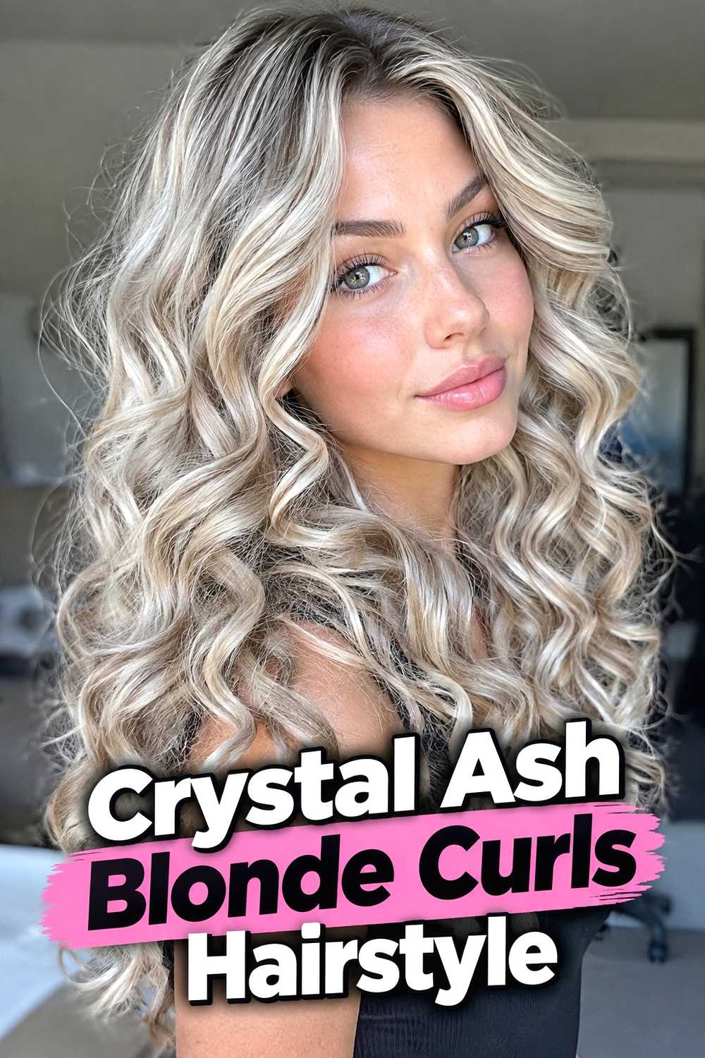8. Crystal Ash Blonde Curls Hairstyle