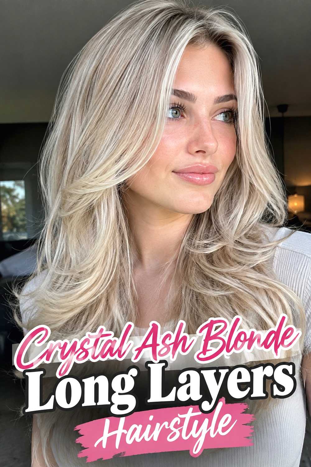 16. Crystal Ash Blonde Long Layers Hairstyle