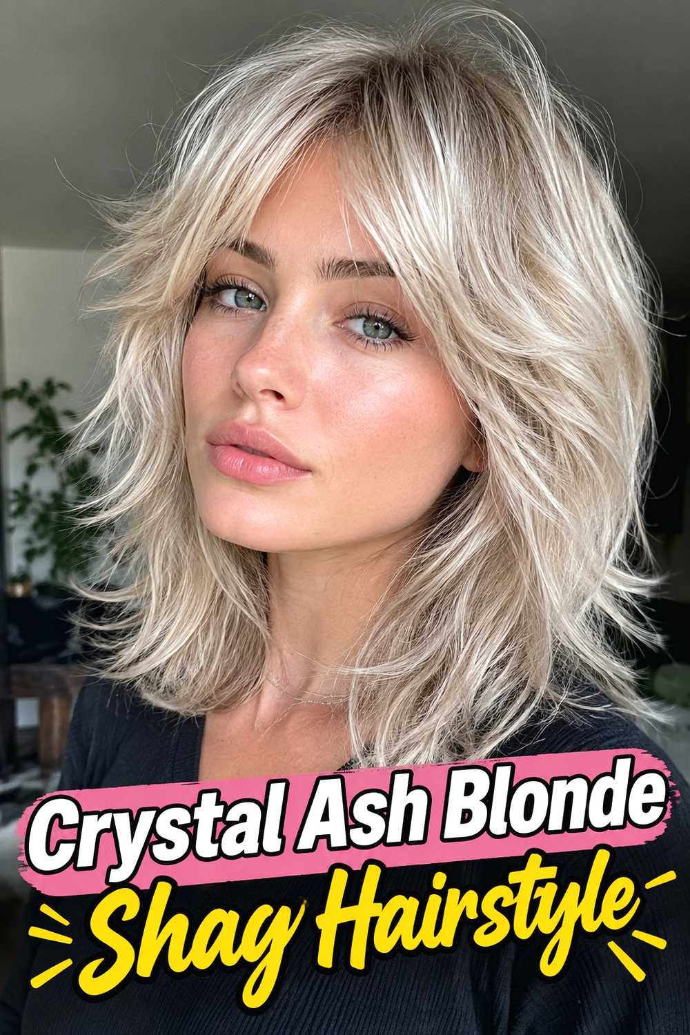 12. Crystal Ash Blonde Shag Hairstyle
