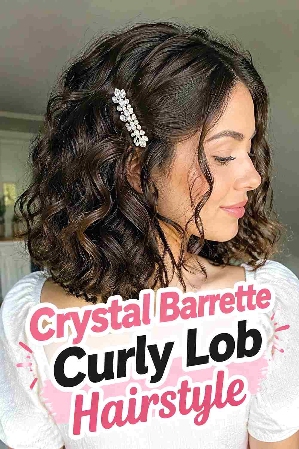 11. Crystal Barrette Curly Lob Hairstyle