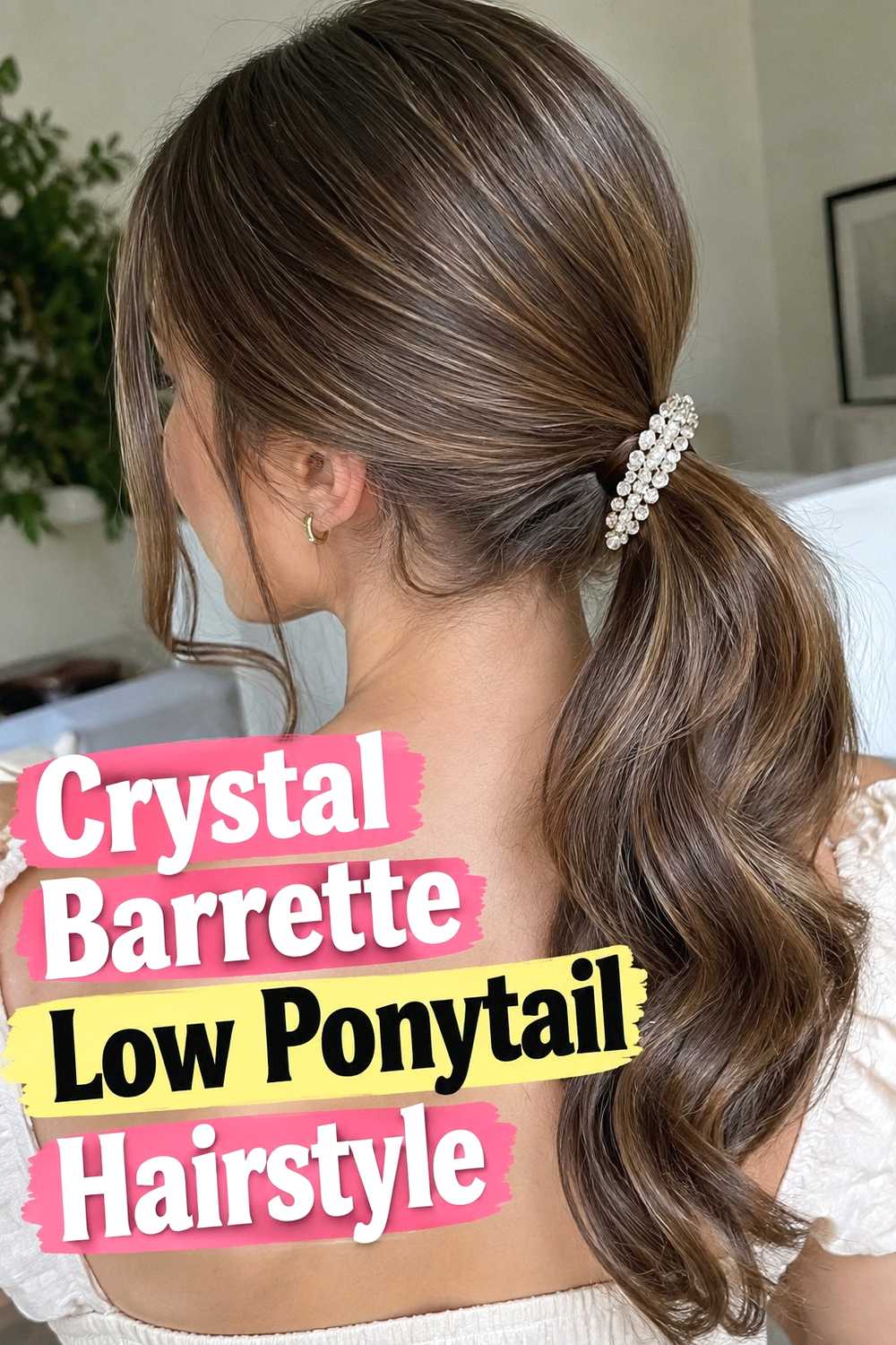 8. Crystal Barrette Low Ponytail Hairstyle