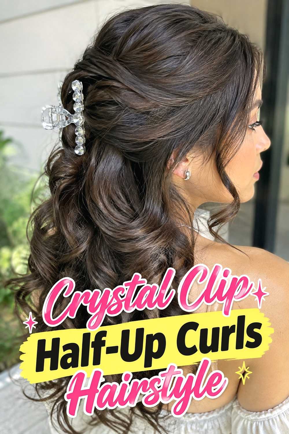 8. Crystal Clip Half Up Curls Hairstyle