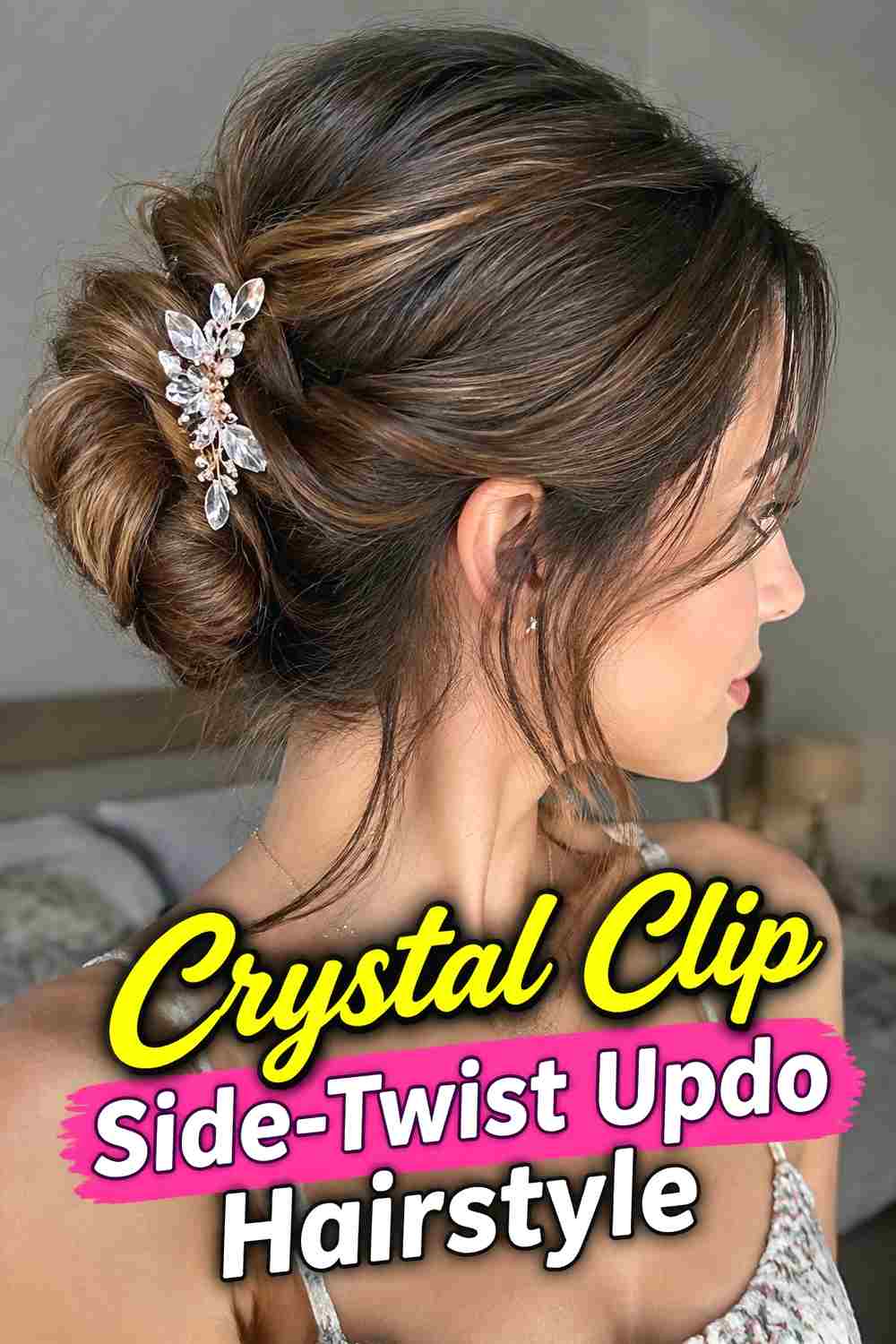 13. Crystal Clip Side Twist Updo Hairstyle