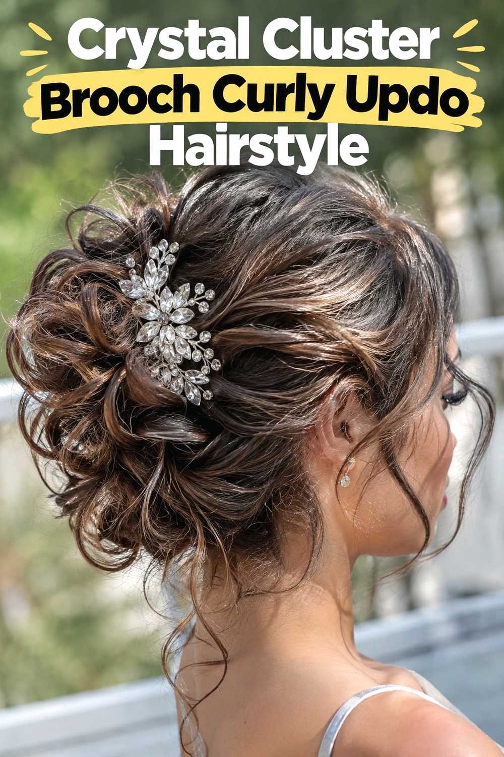 8. Crystal Cluster Brooch Curly Updo Hairstyle