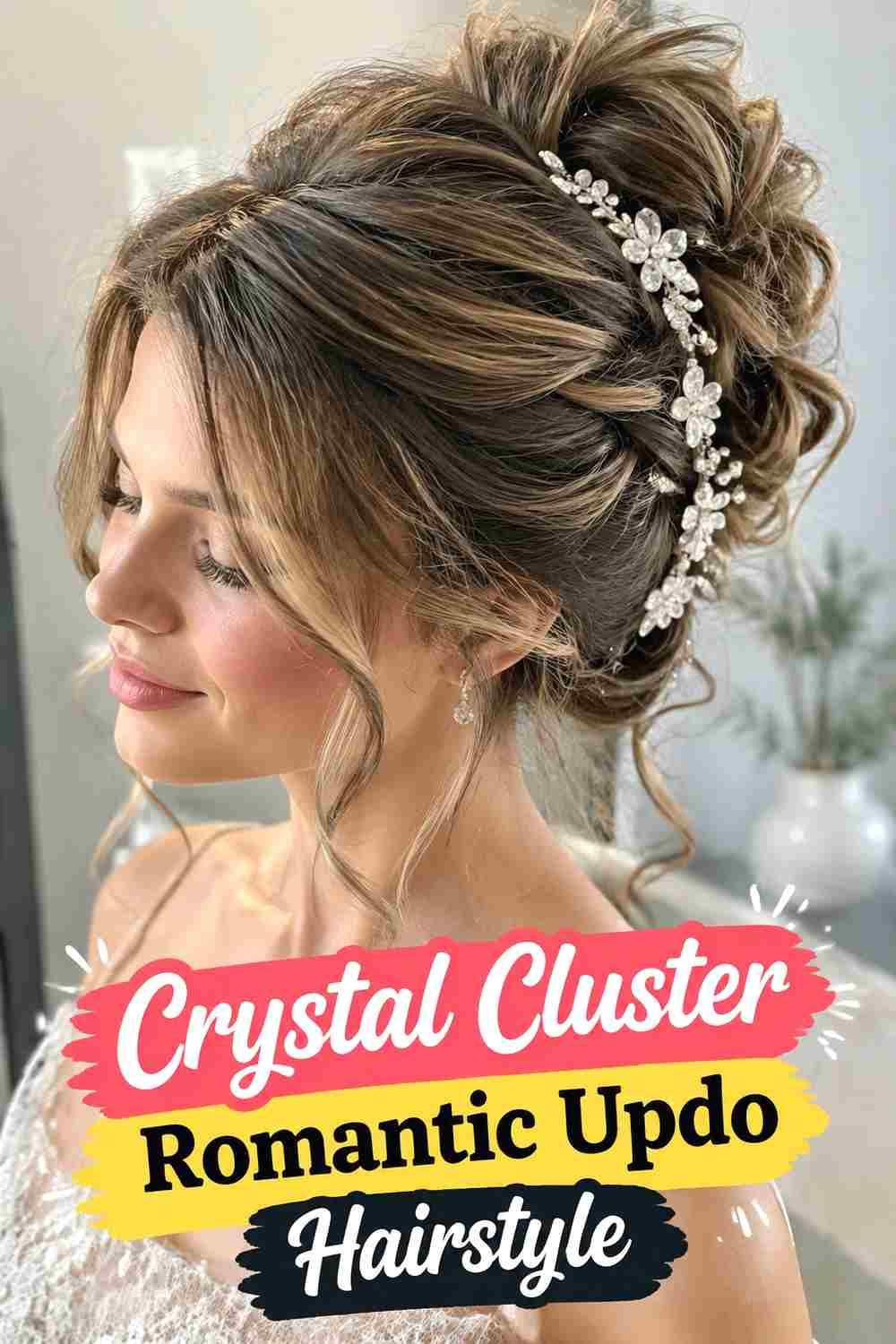 12. Crystal Cluster Romantic Updo Hairstyle
