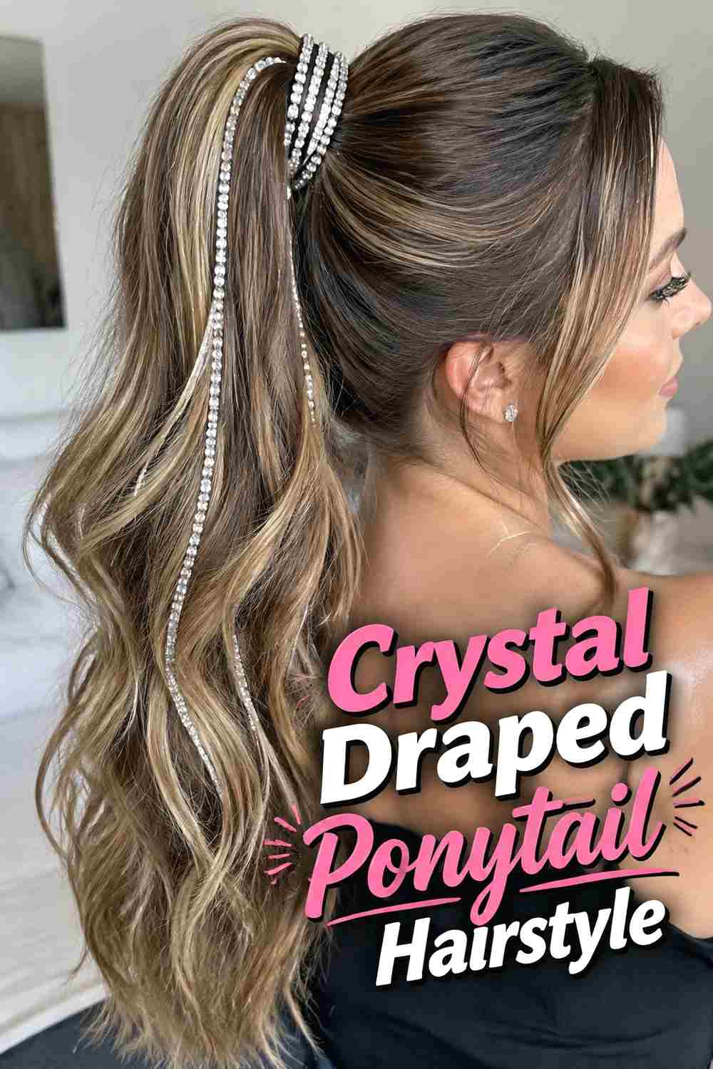 14. Crystal Draped Ponytail Hairstyle
