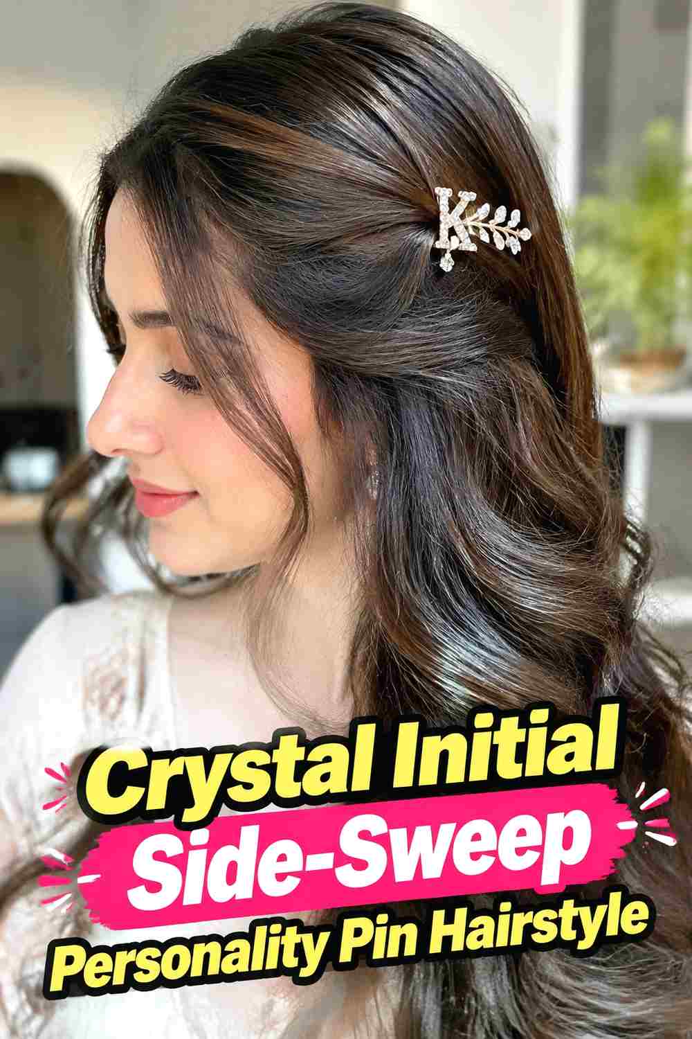 1. Crystal Initial Side Sweep Personality Pin Hairstyle