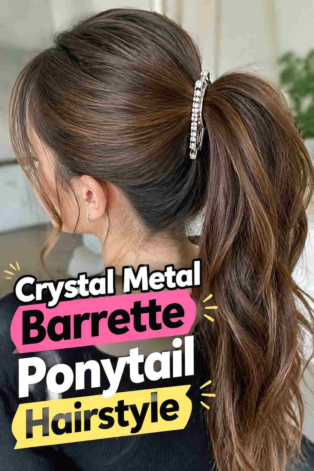 15. Crystal Metal Barrette Ponytail Hairstyle