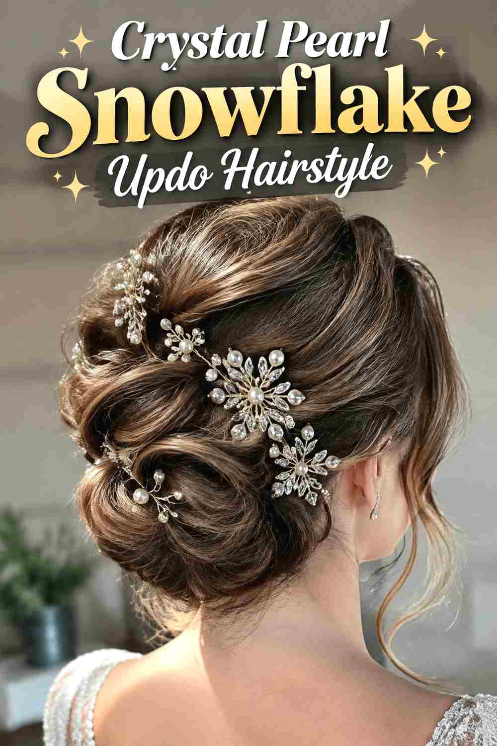 15. Crystal Pearl Snowflake Updo Hairstyle