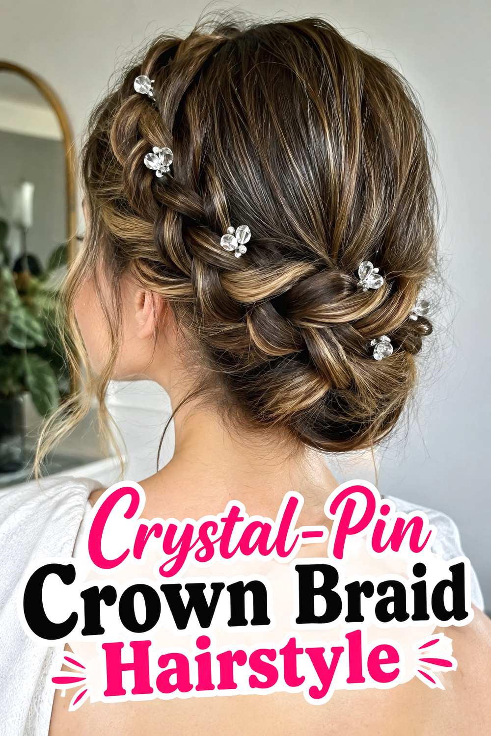 Crystal-Pin Crown Braid Hairstyle