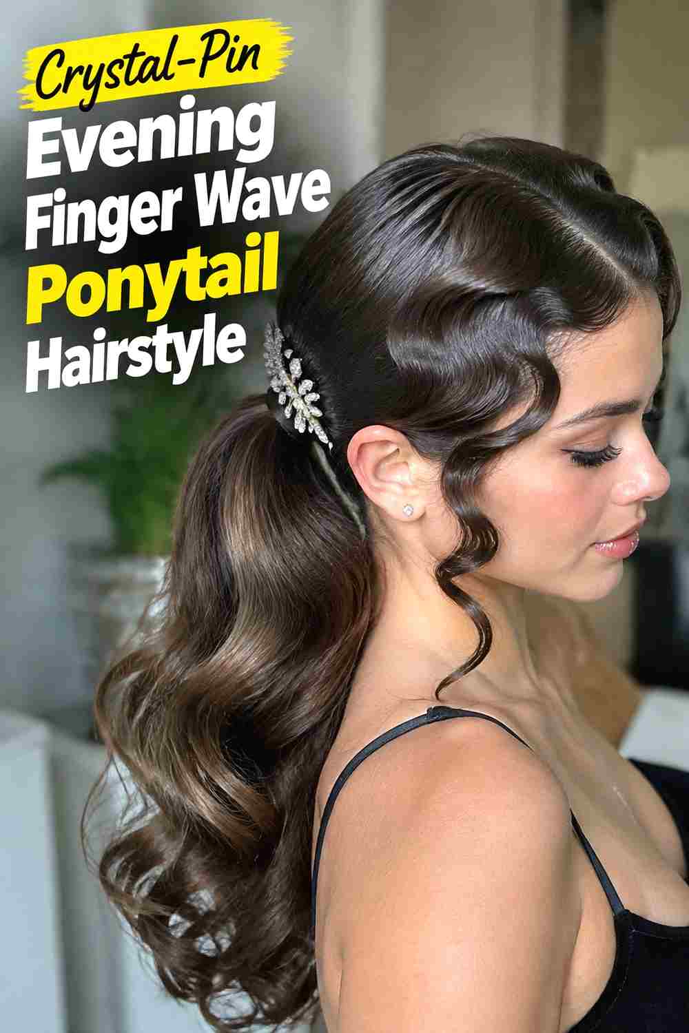 11. Crystal Pin Evening Finger Wave Ponytail Hairstyle