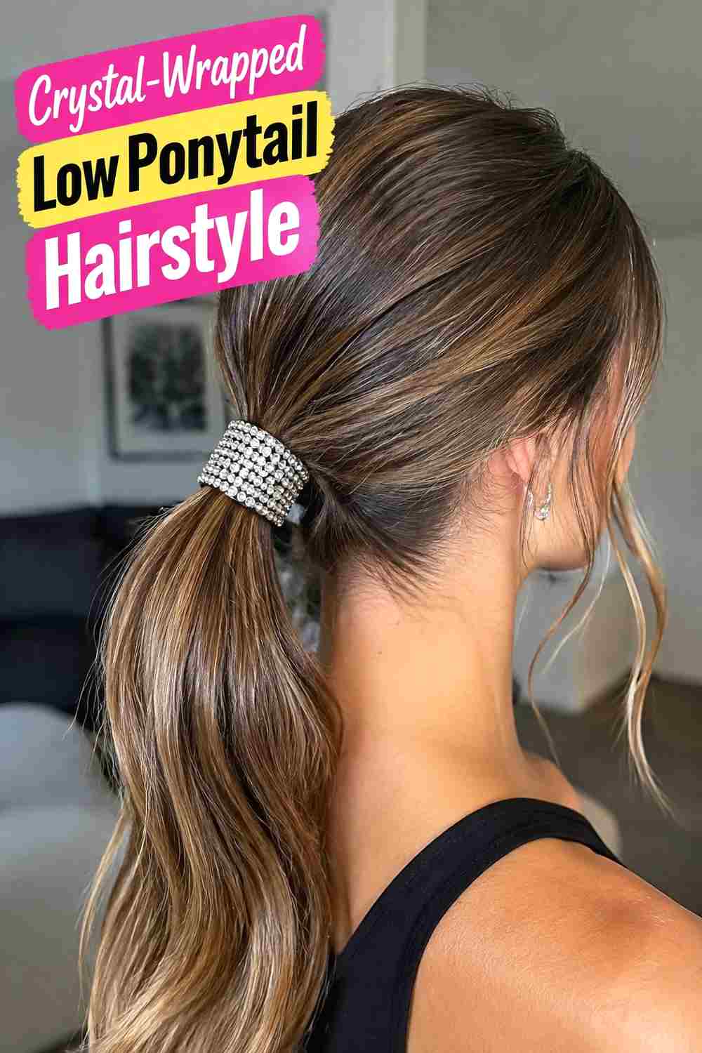 3. Crystal Wrapped Low Ponytail Hairstyle