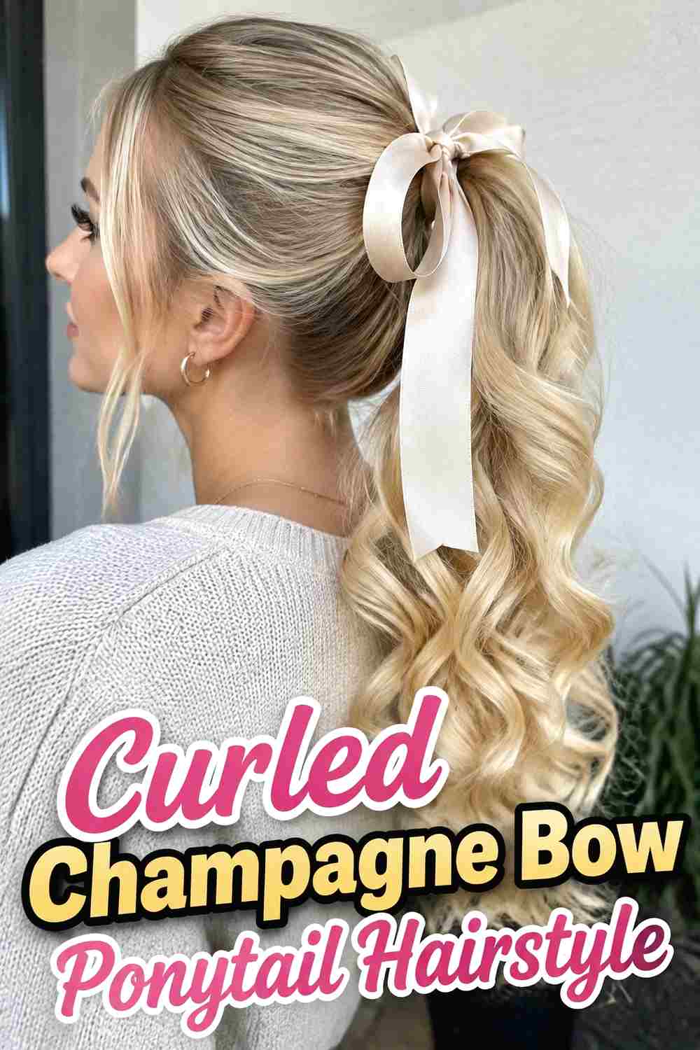 5. Curled Champagne Bow Ponytail Hairstyle