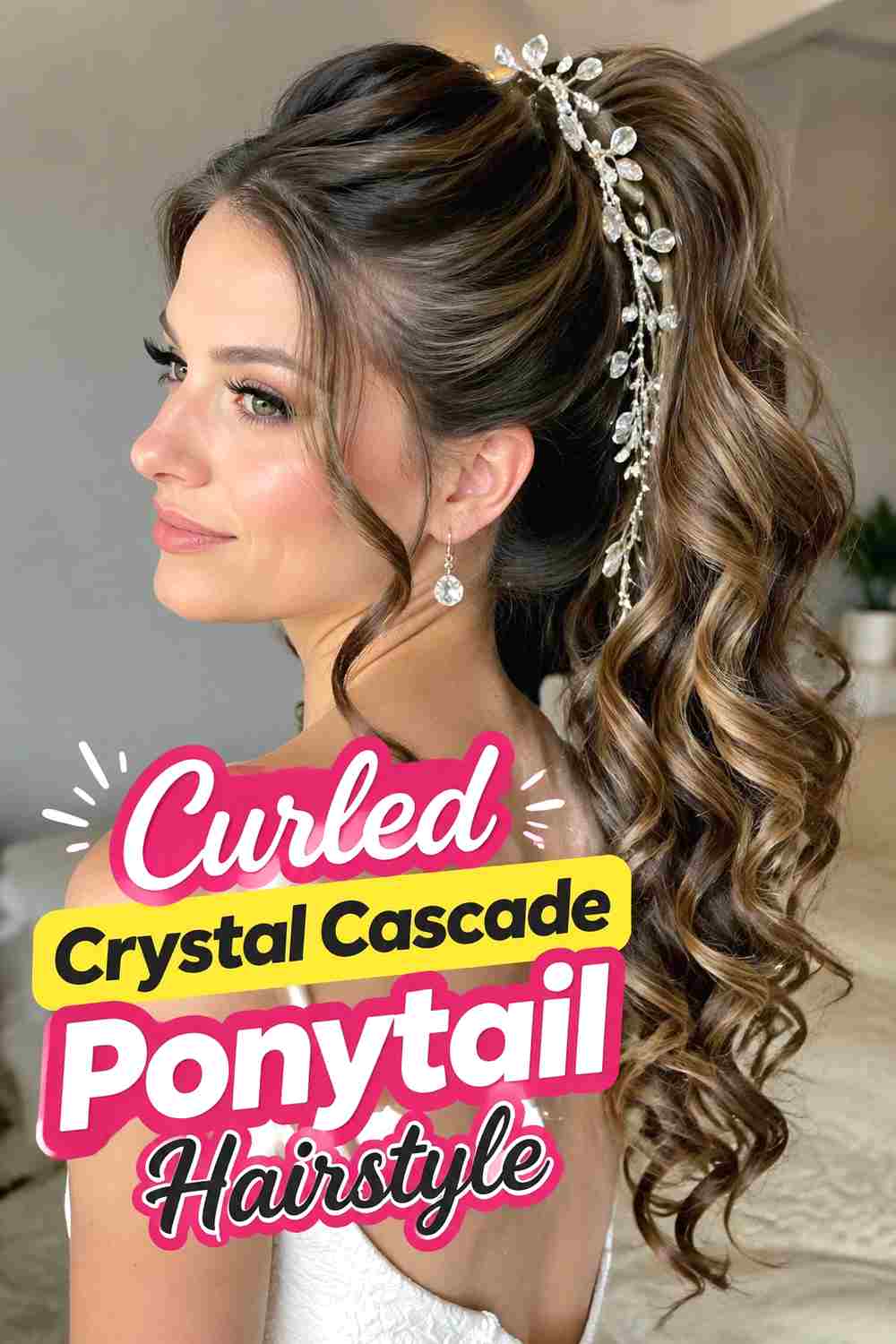 7. Curled Crystal Cascade Ponytail Hairstyle