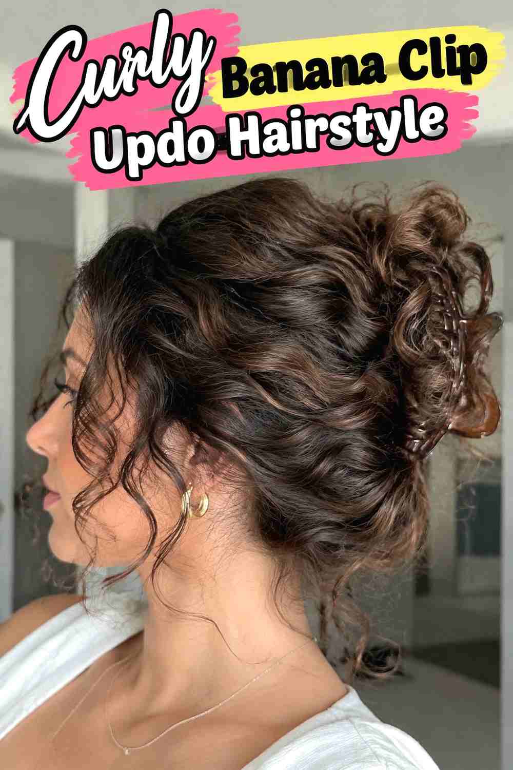 9. Curly Banana Clip Updo Hairstyle