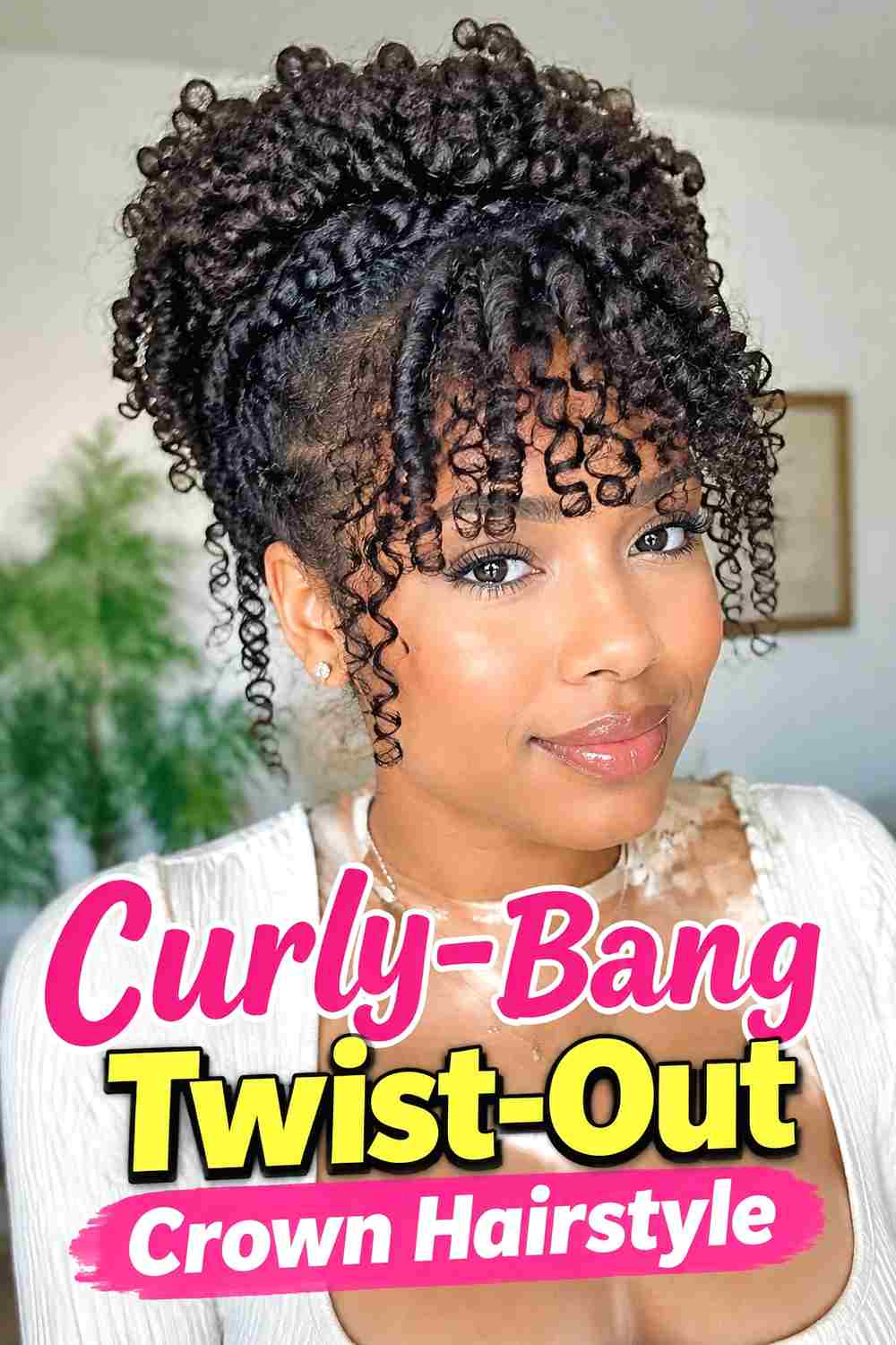 14. Curly Bang Twist Out Crown Hairstyle
