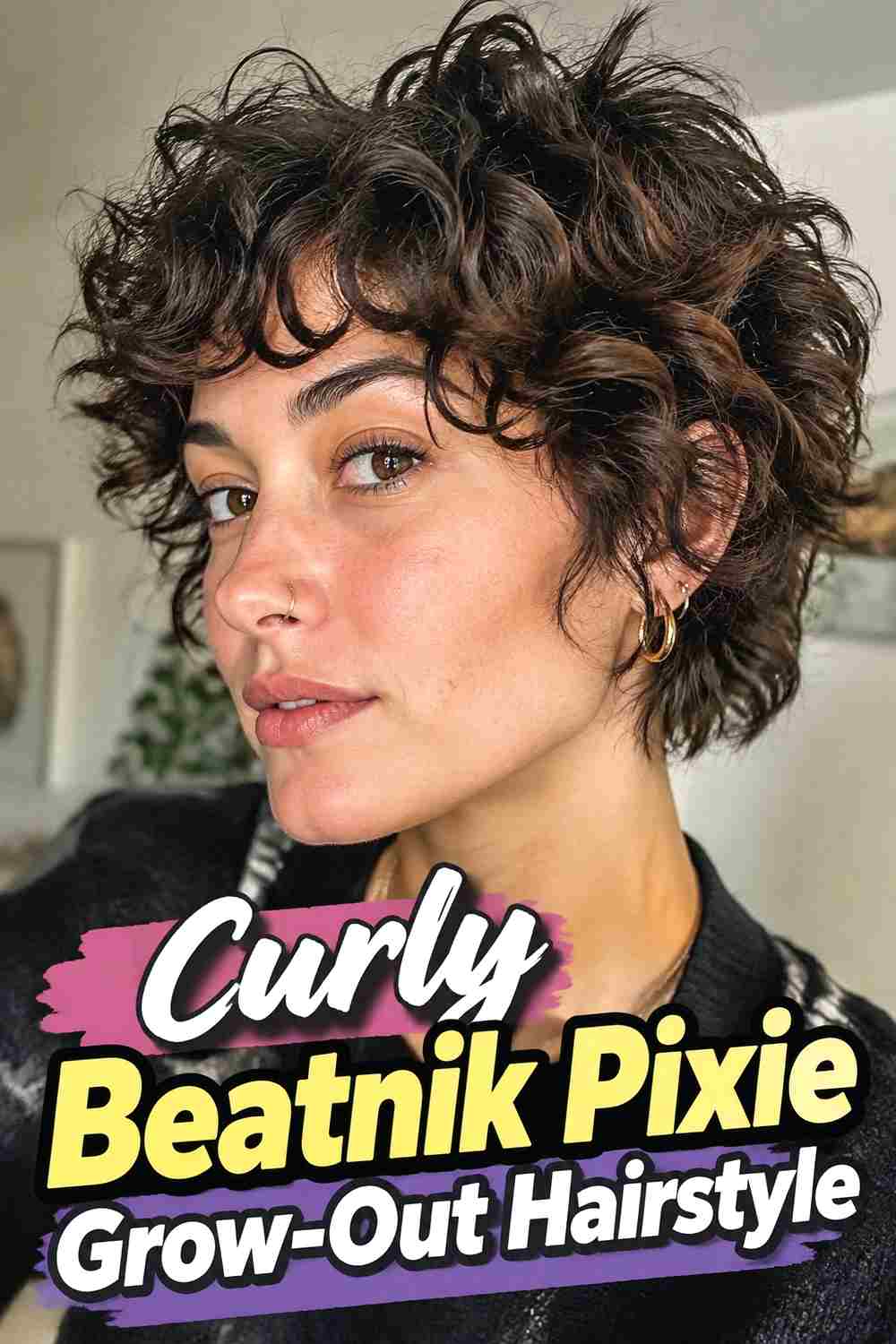 6. Curly Beatnik Pixie Grow Out Hairstyle