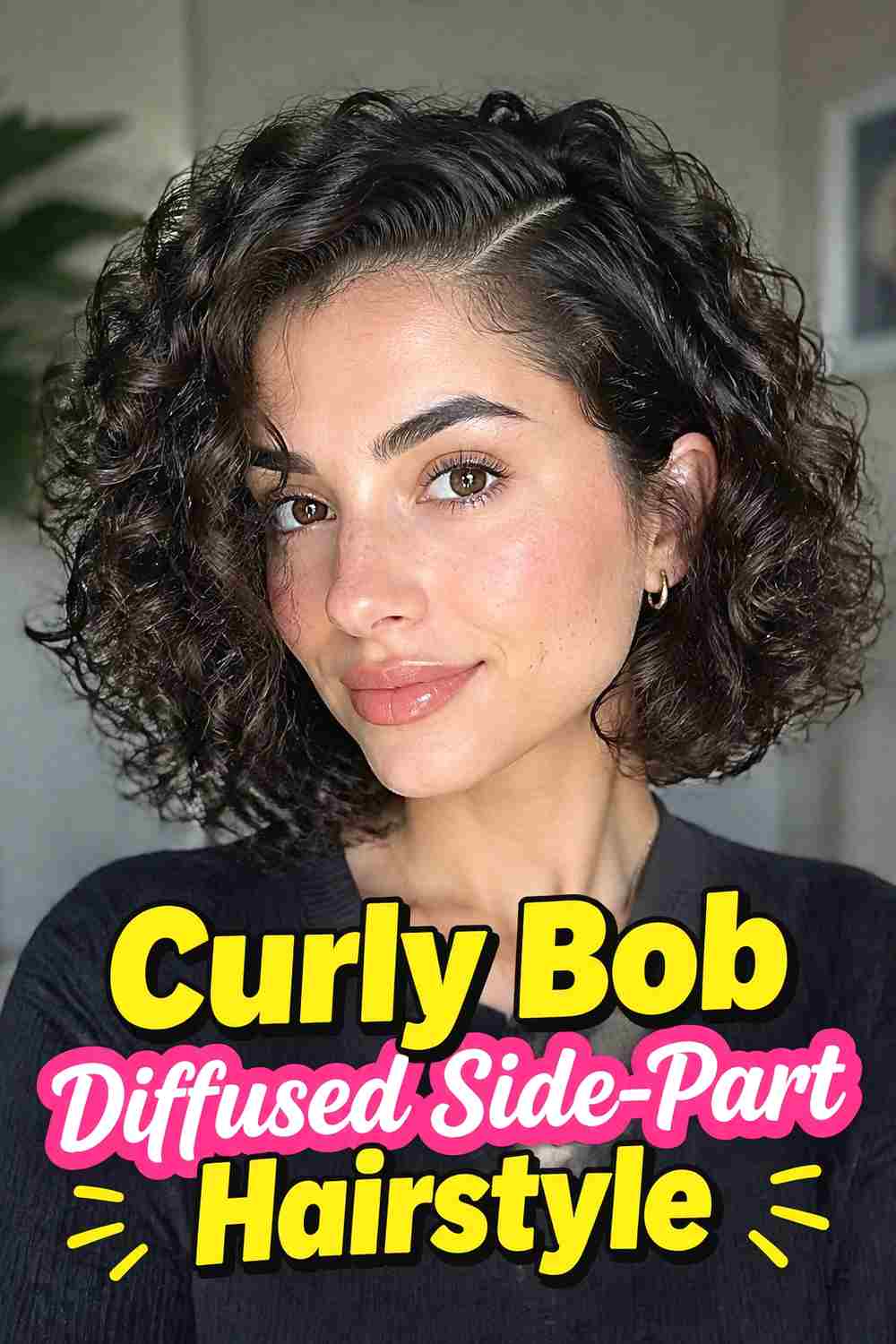 10. Curly Bob Diffused Side Part Hairstyle