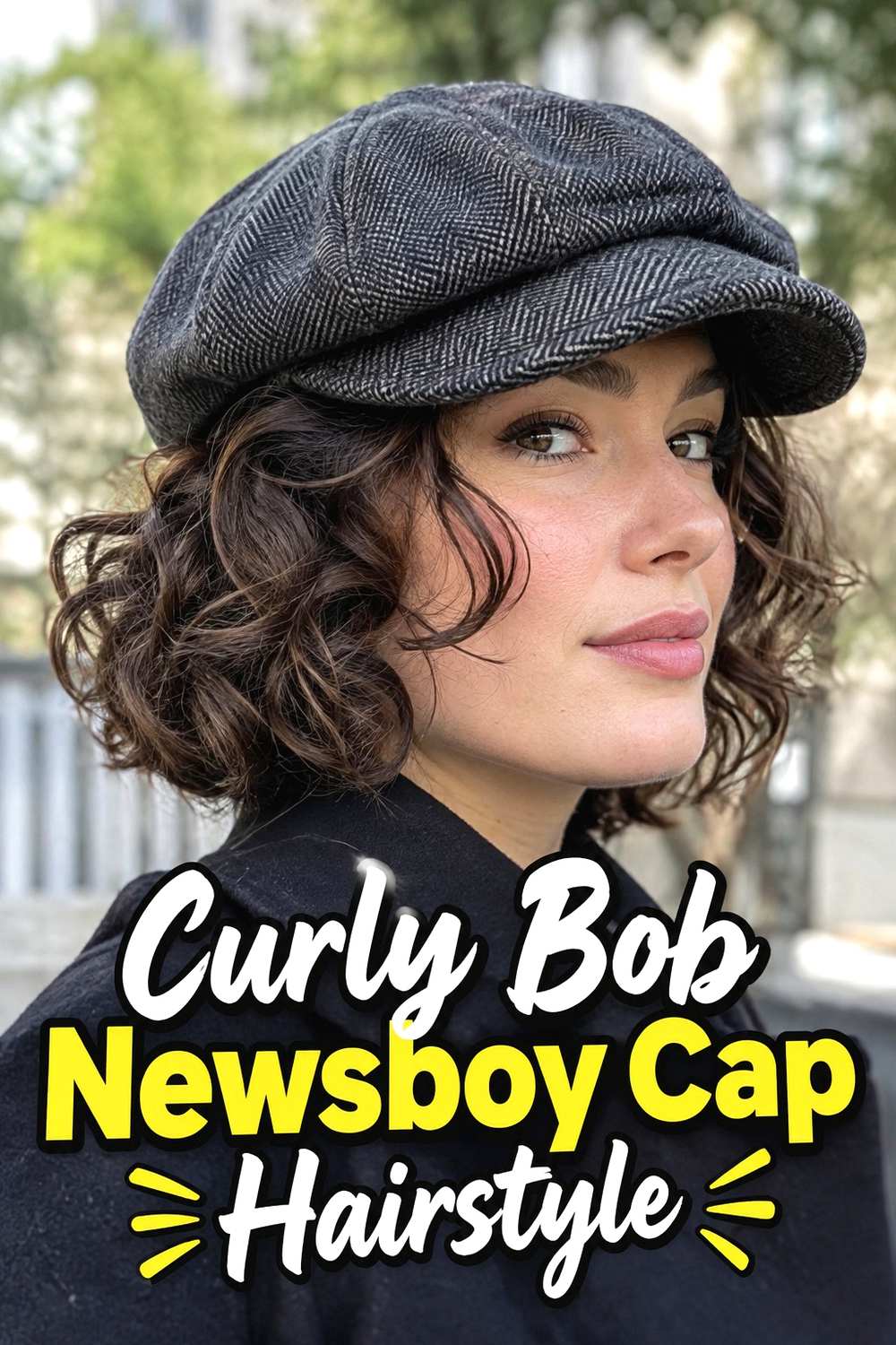 5. Curly Bob Newsboy Cap Hairstyle