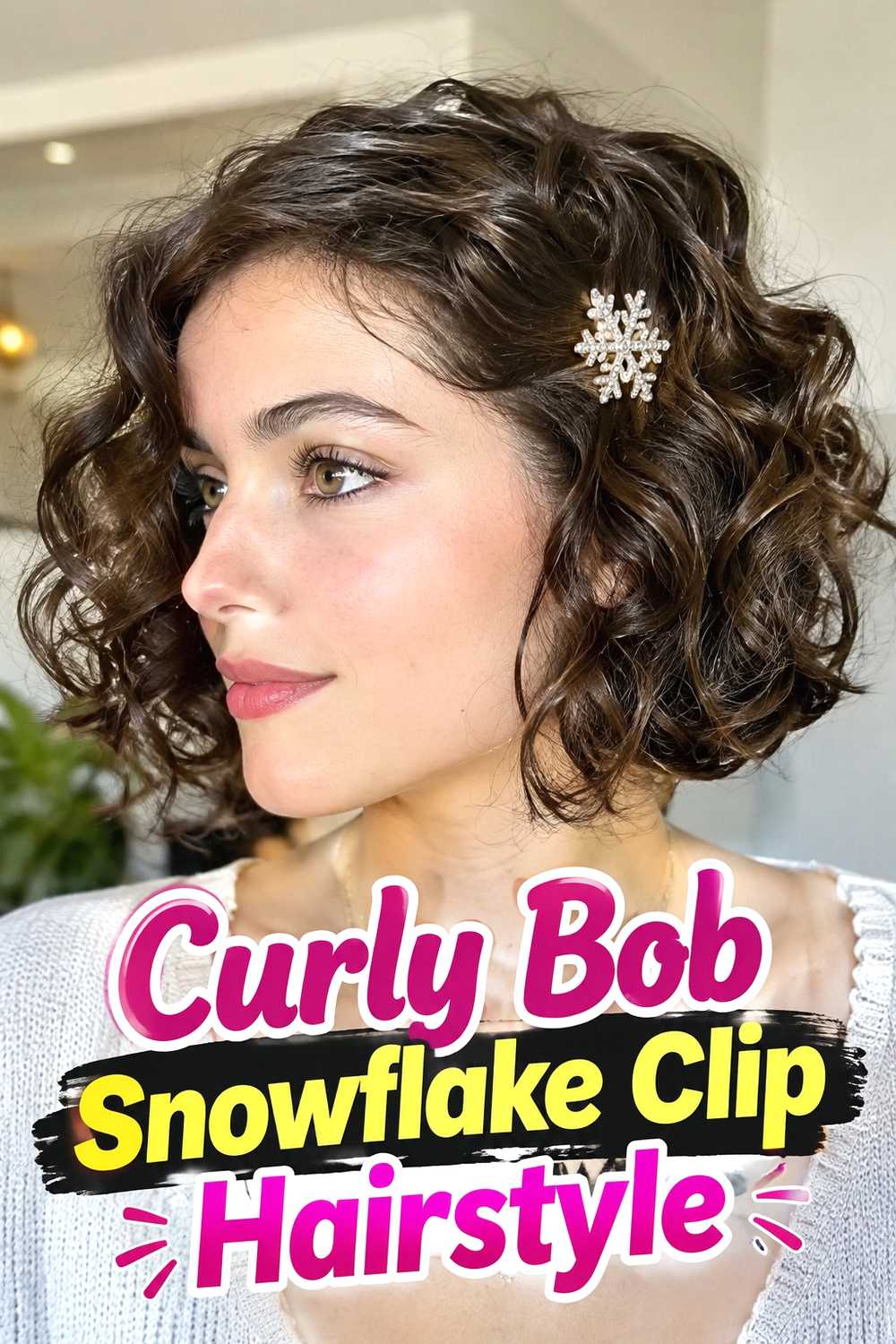 6. Curly Bob Snowflake Clip Hairstyle