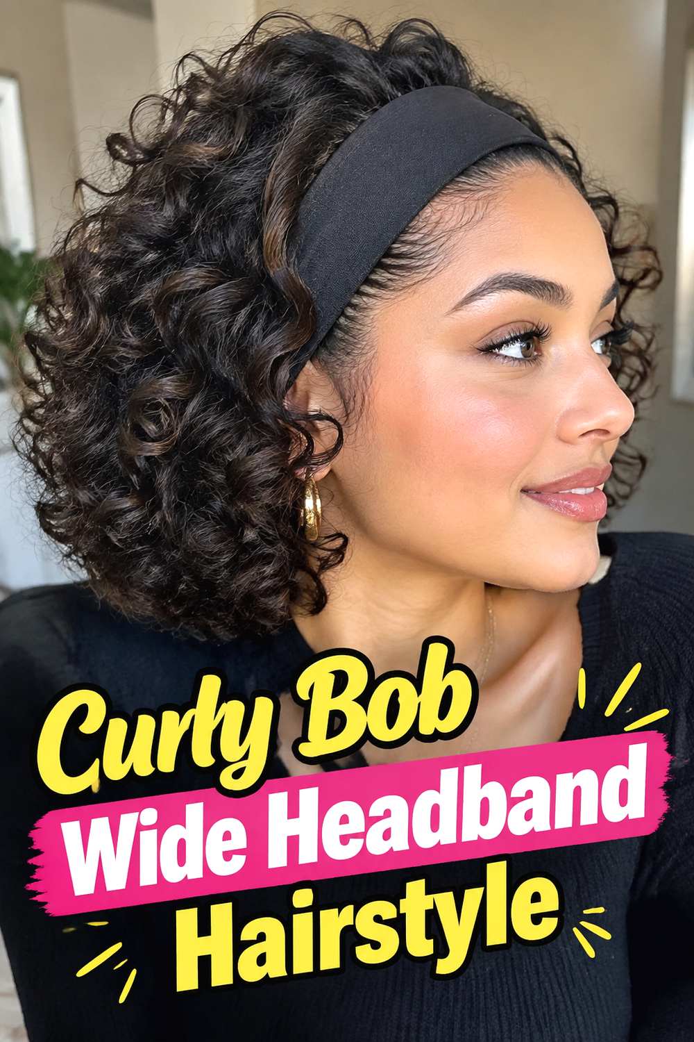Curly Bob Wide Headband Hairstyle