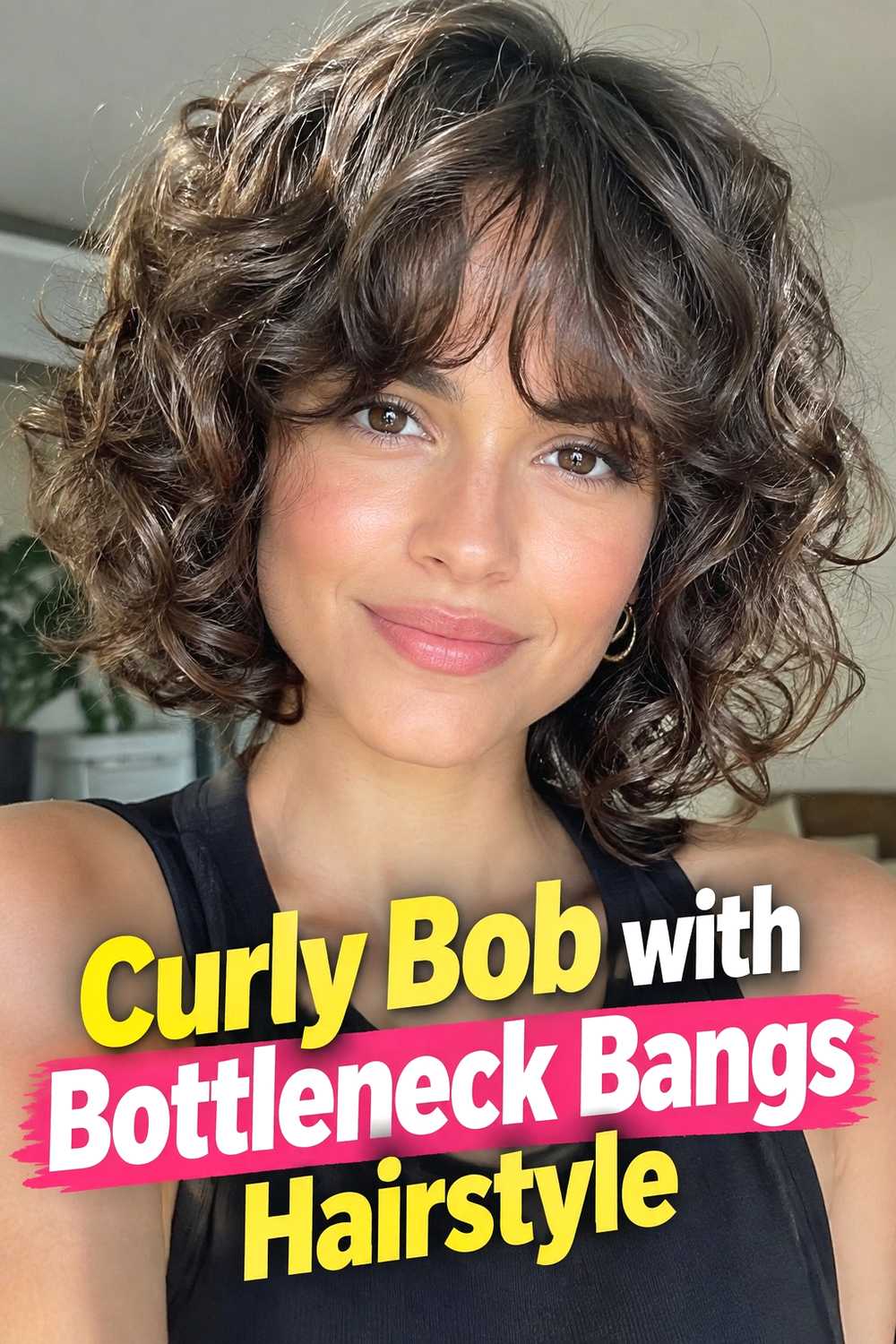 3. Curly Bob With Bottleneck Bangs Hairstyle