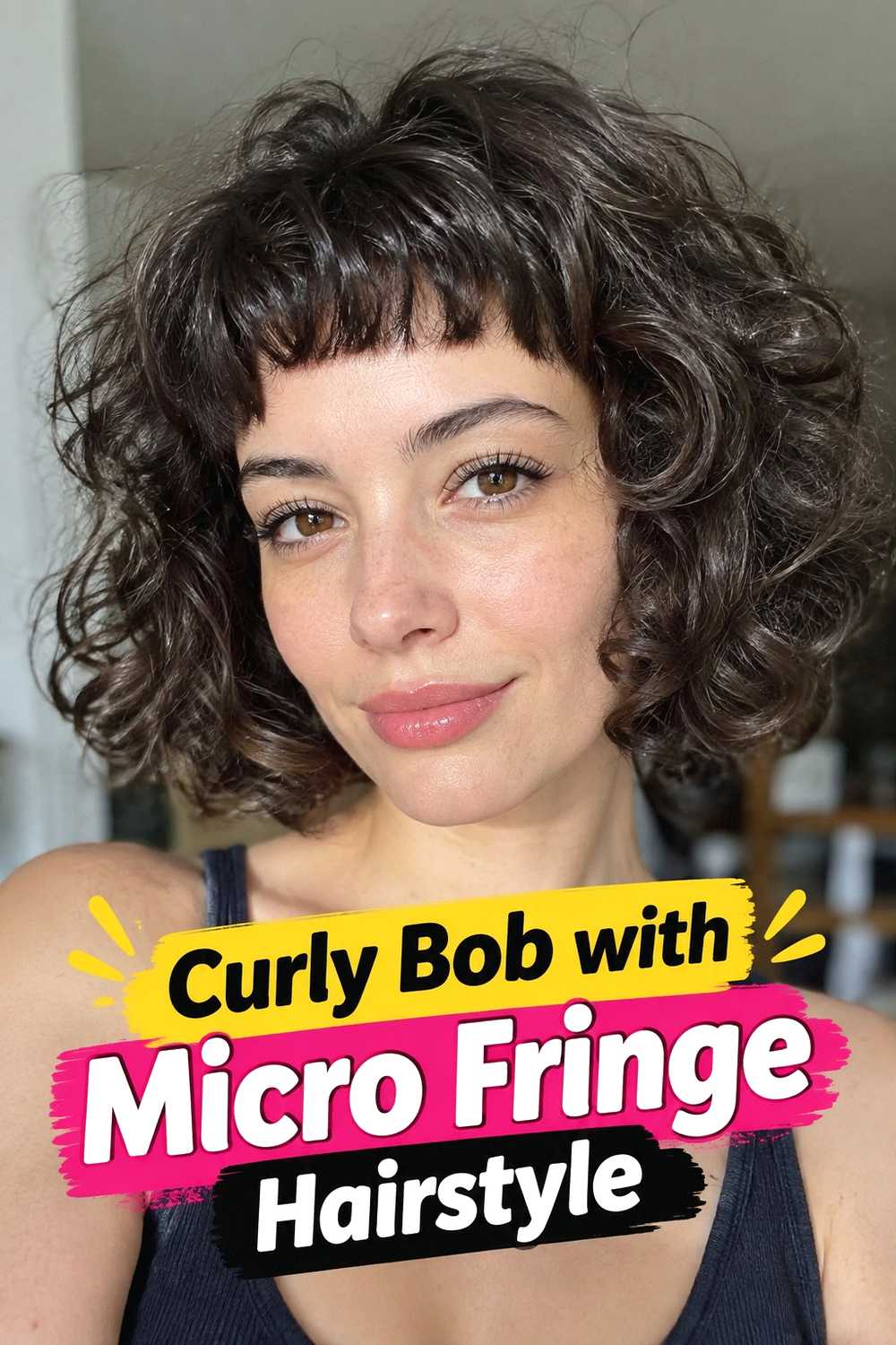 3. Curly Bob With Micro Fringe Hairstyle