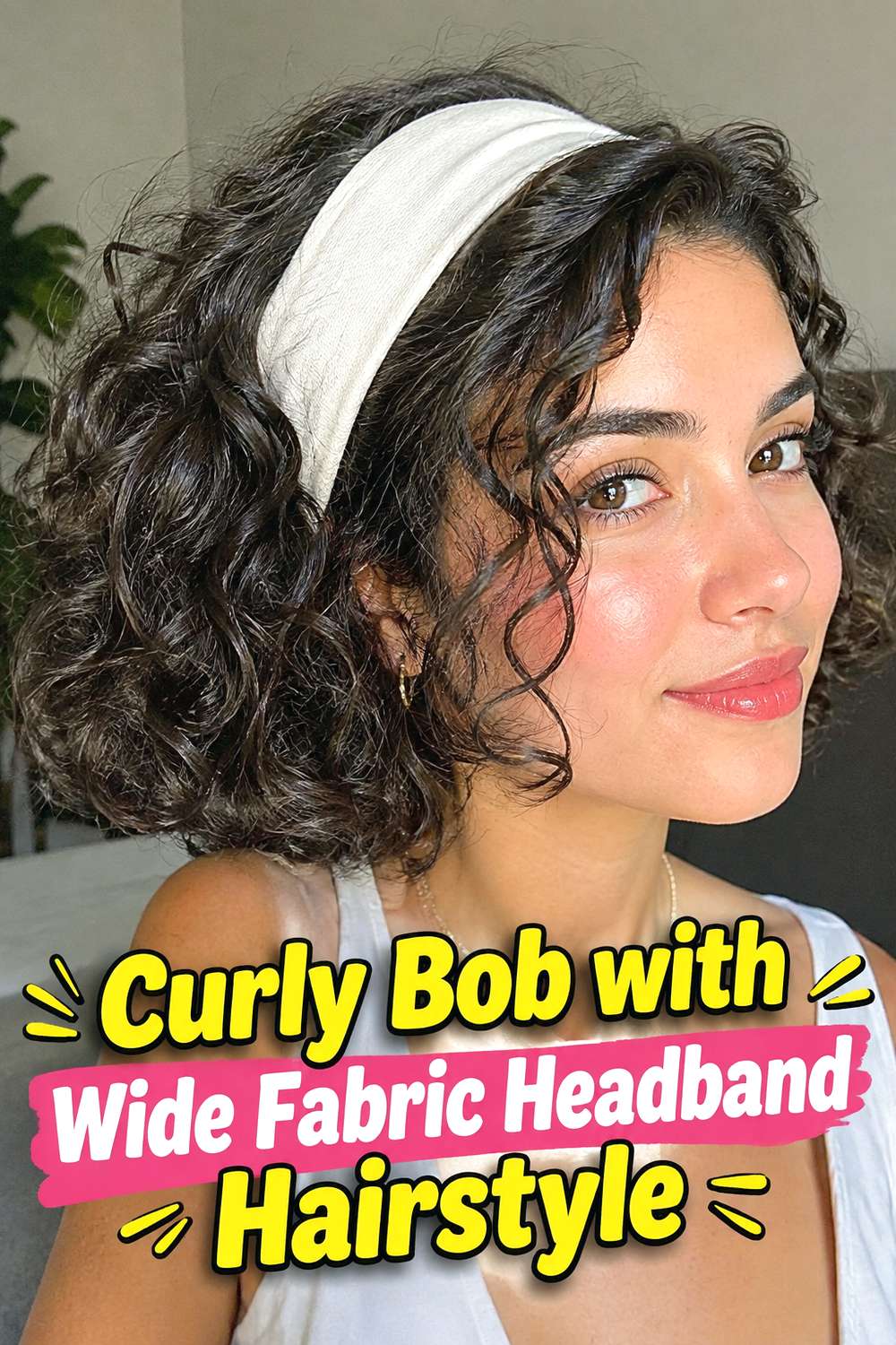 Curly Bob with Wide Fabric Headband Hairstyle