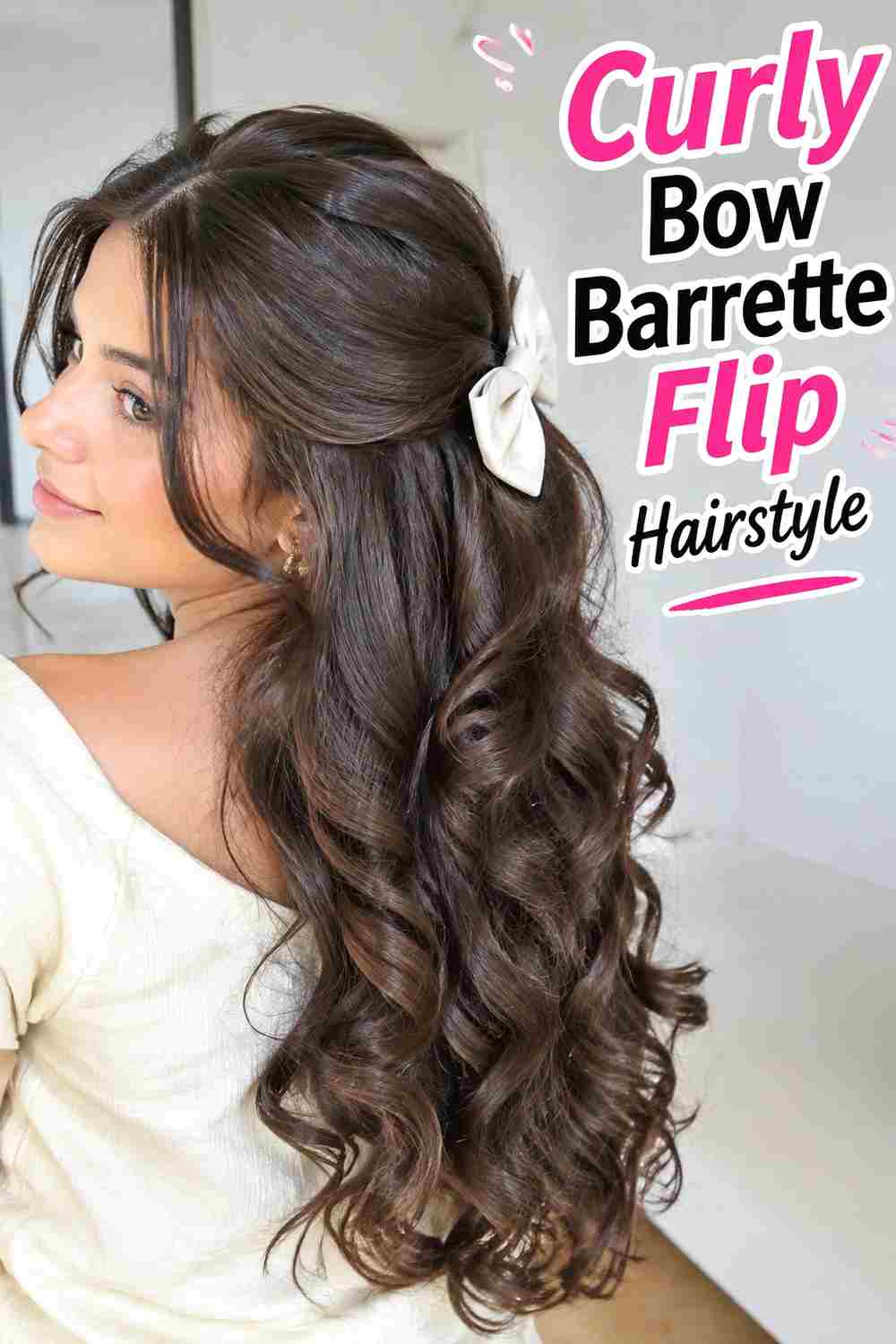 5. Curly Bow Barrette Flip Hairstyle
