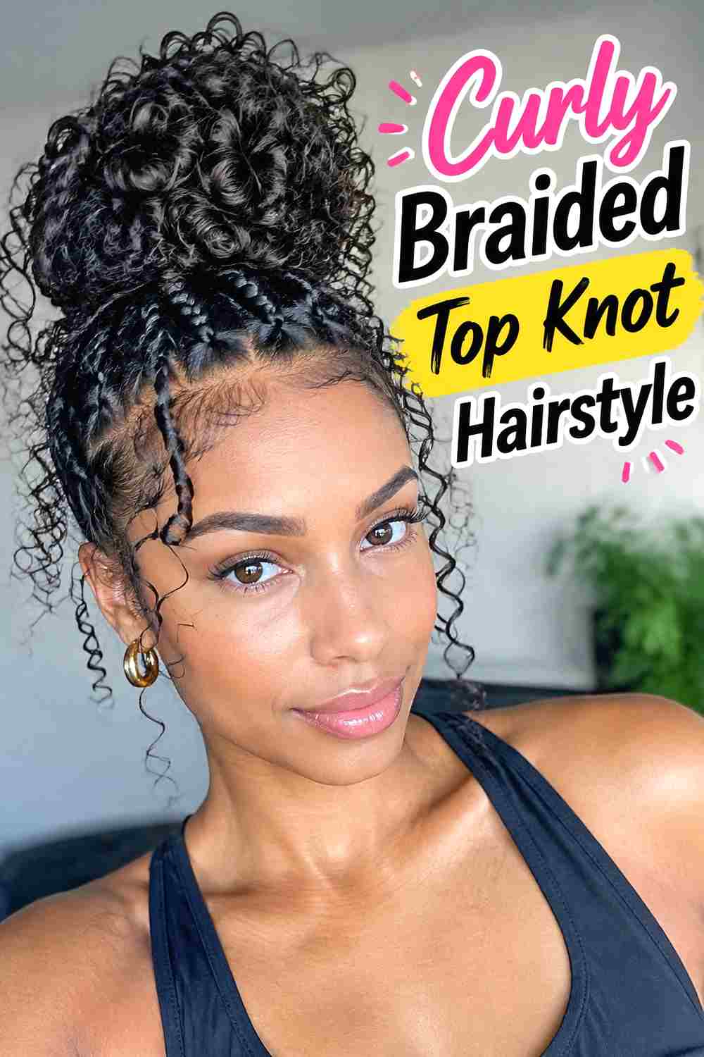 13. Curly Braided Top Knot Hairstyle