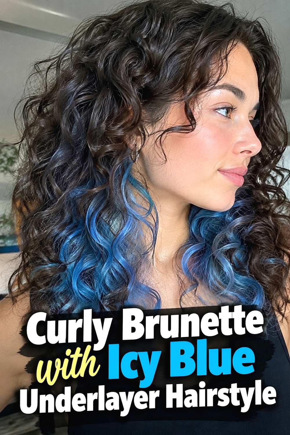 8. Curly Brunette With Icy Blue Underlayer Hairstyle