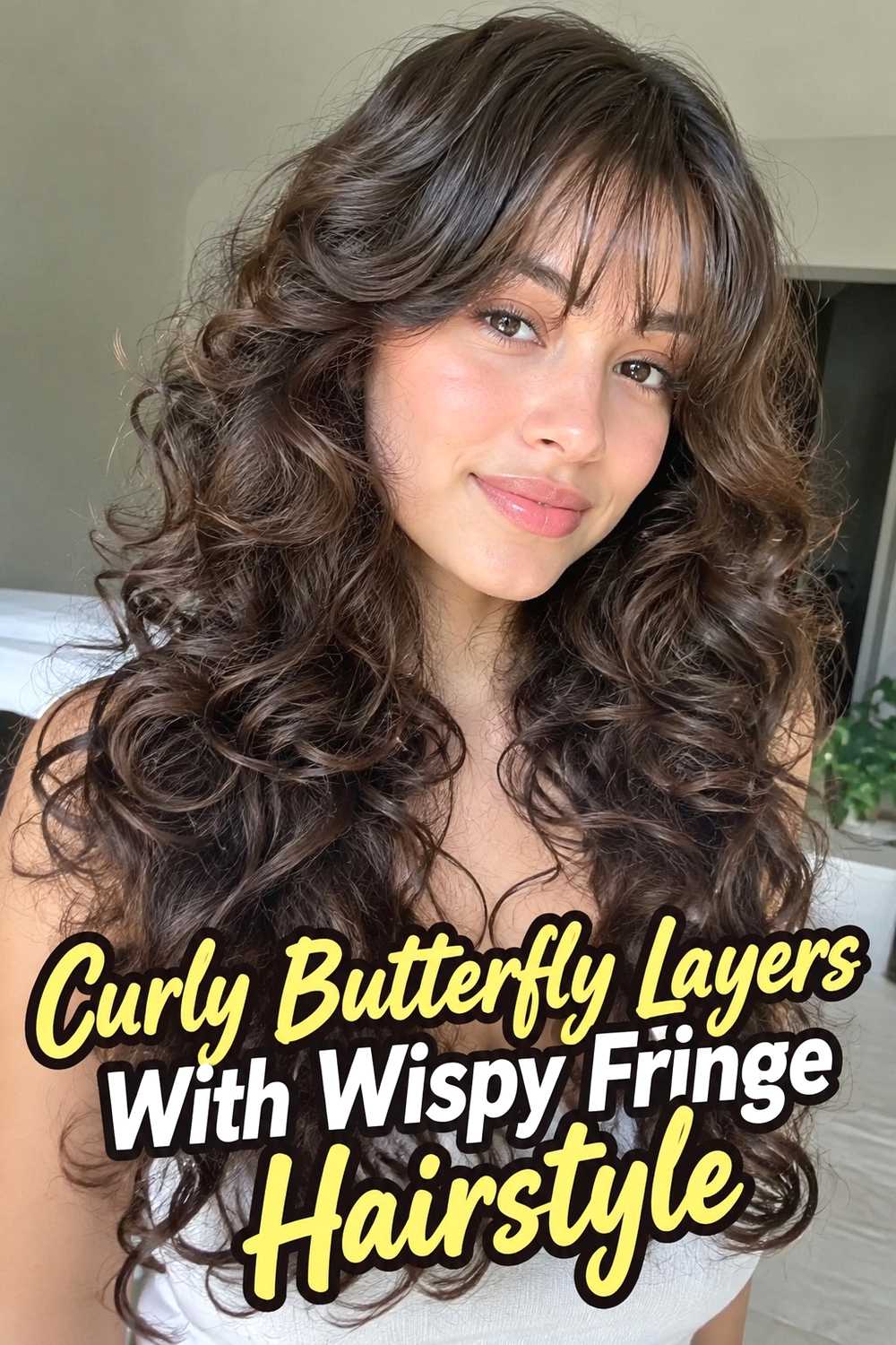 8. Curly Butterfly Layers With Wispy Fringe Hairstyle