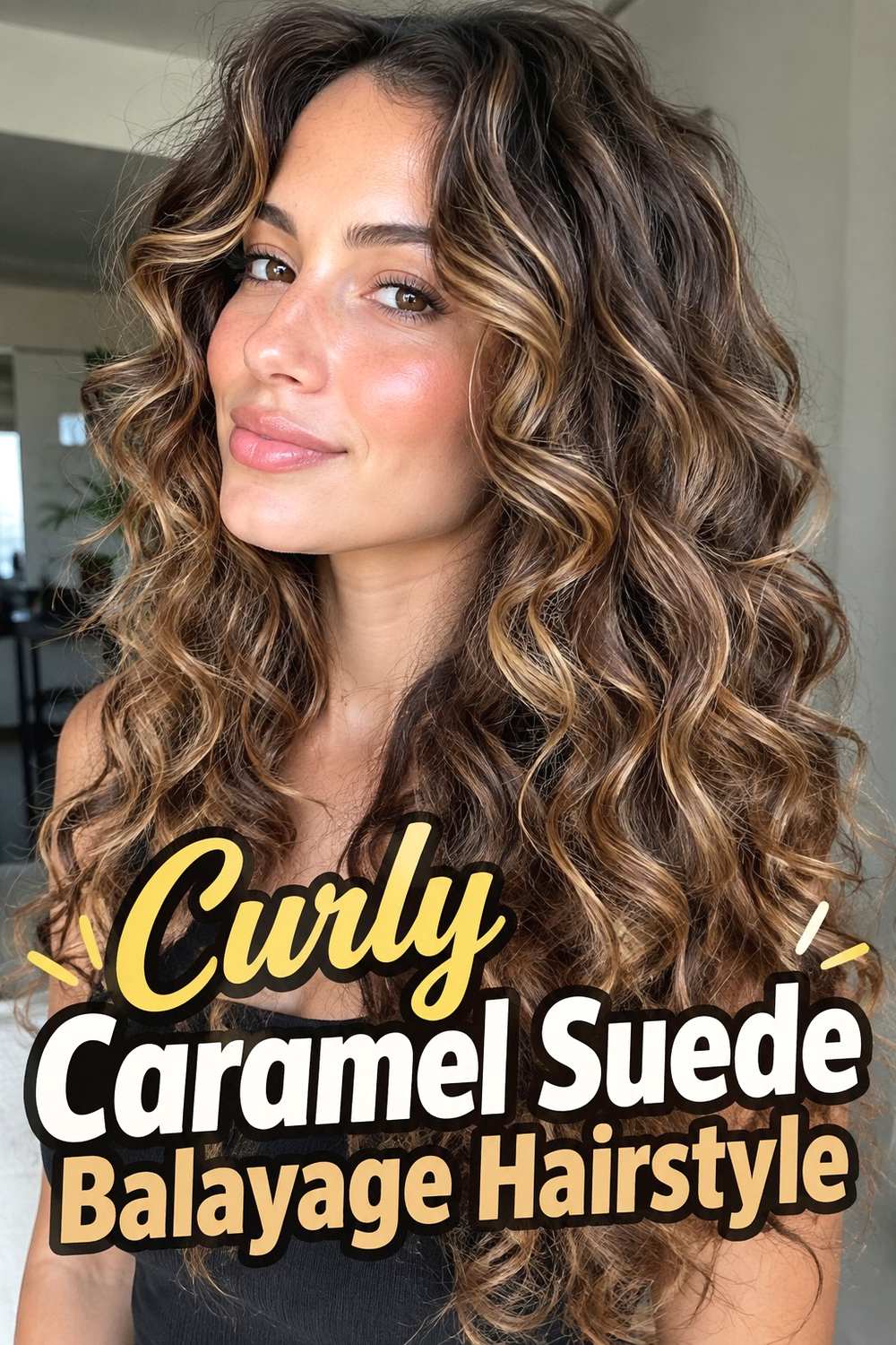 9. Curly Caramel Suede Balayage Hairstyle