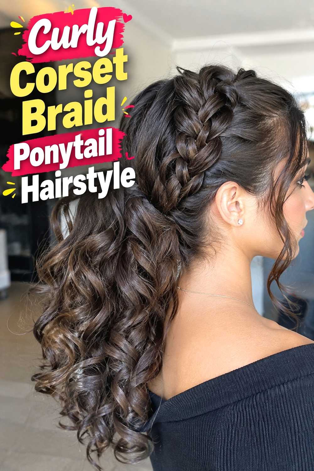7. Curly Corset Braid Ponytail Hairstyle