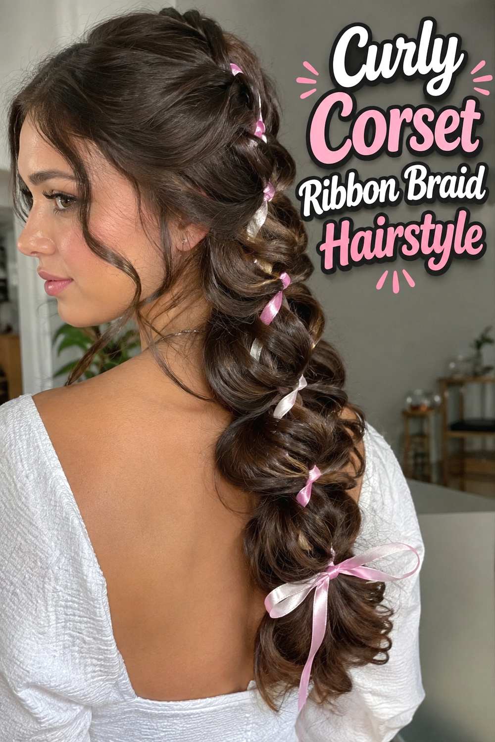 11. Curly Corset Ribbon Braid Hairstyle