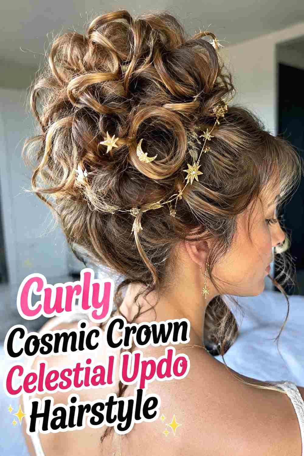 16. Curly Cosmic Crown Celestial Updo Hairstyle