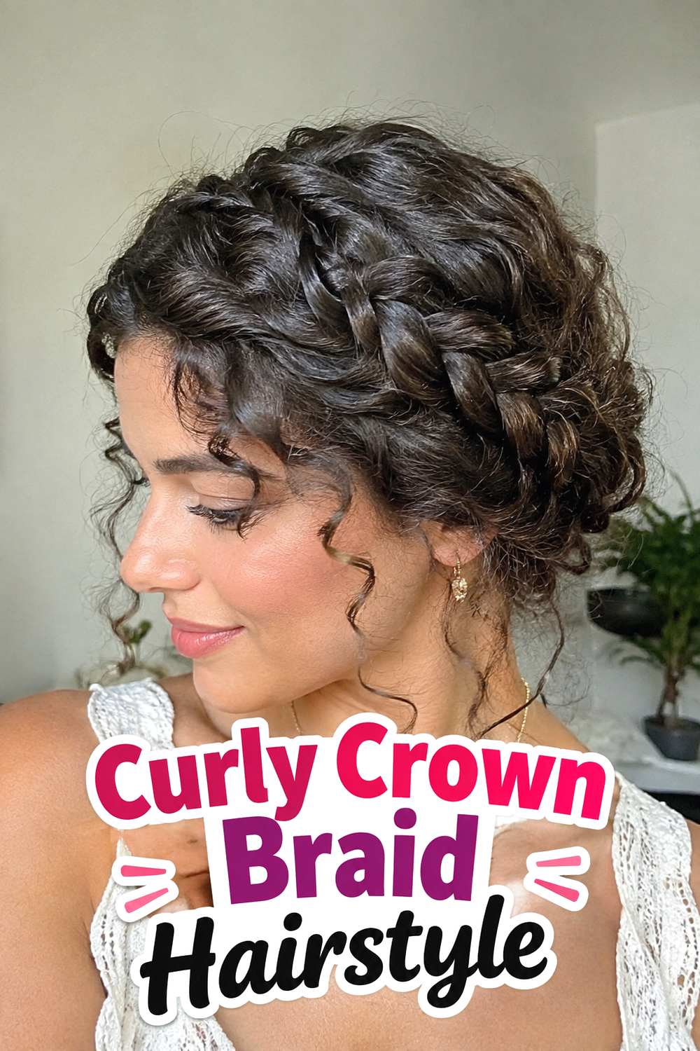 Curly Crown Braid Hairstyle
