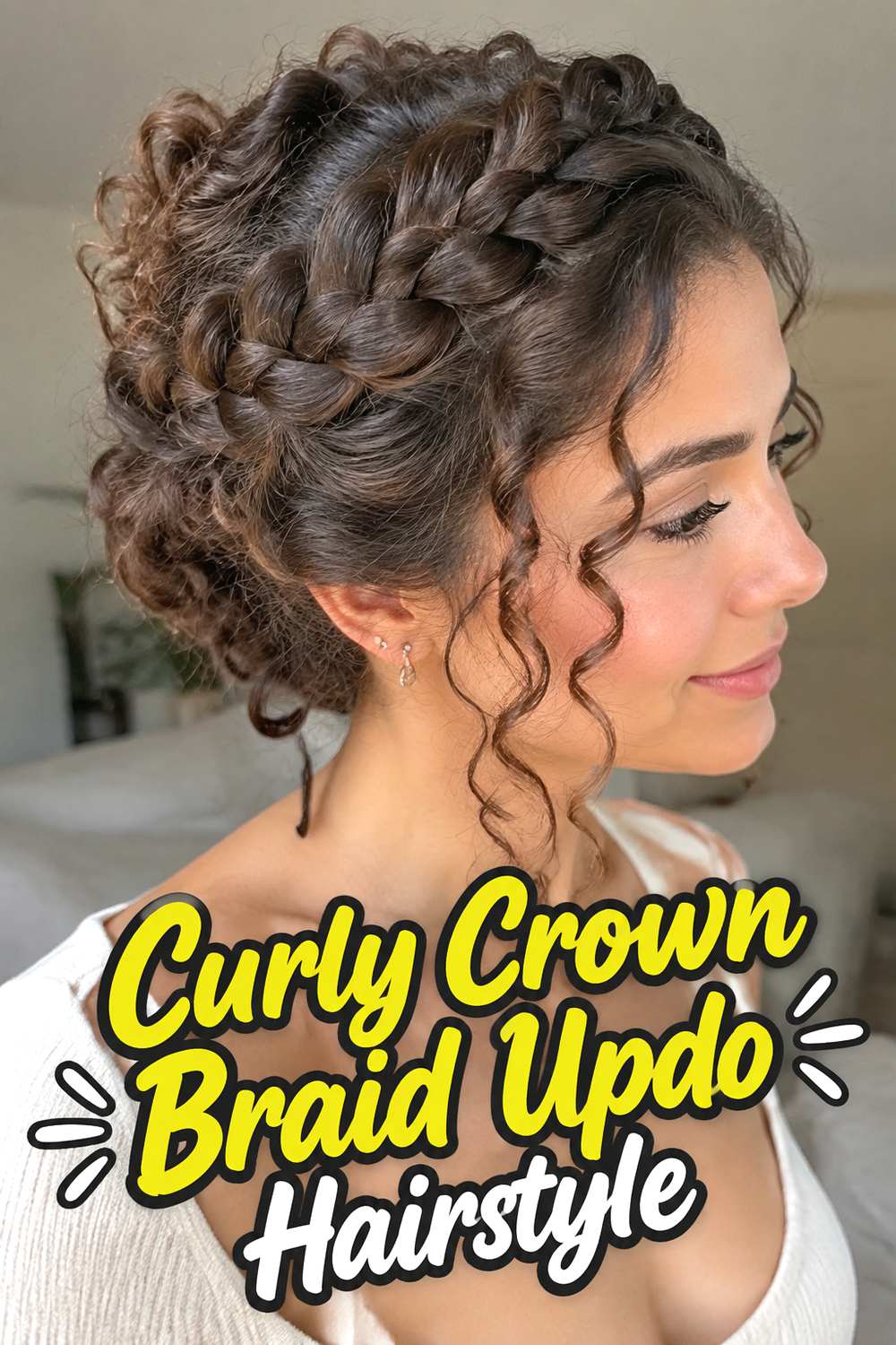 Curly Crown Braid Updo Hairstyle
