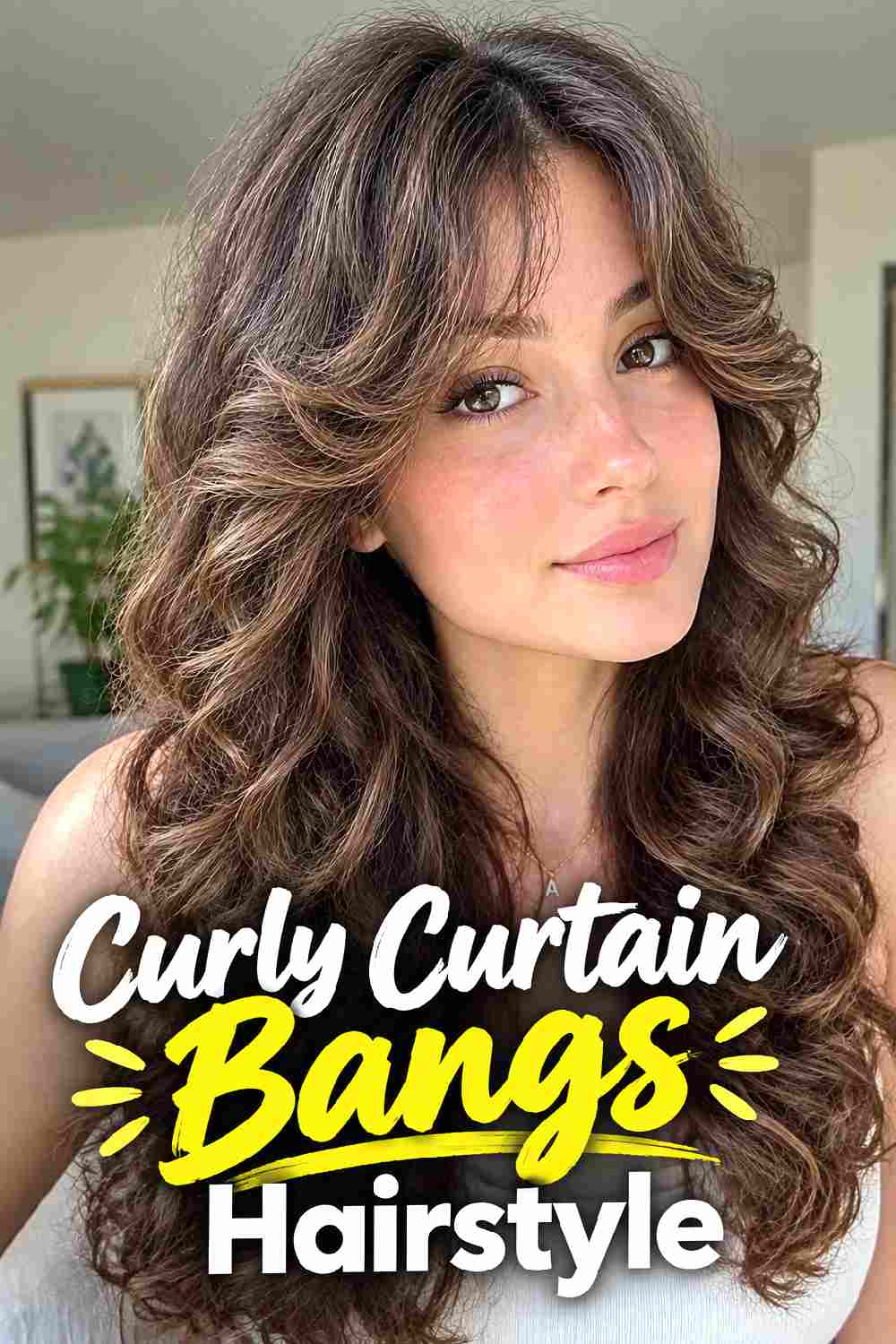 5. Curly Curtain Bangs Hairstyle
