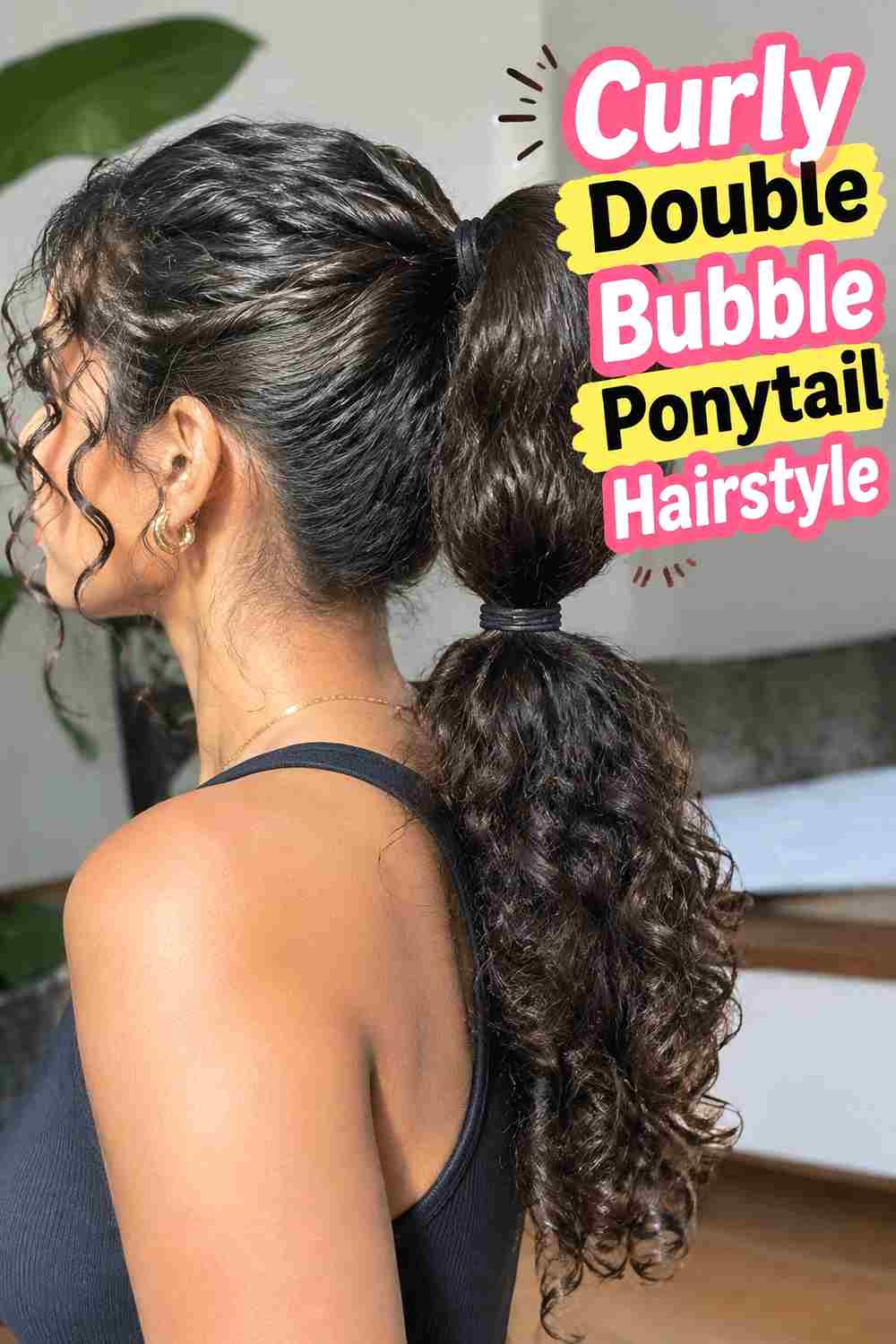 6. Curly Double Bubble Ponytail Hairstyle