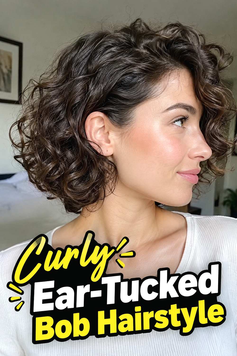 10. Curly Ear Tucked Bob Hairstyle