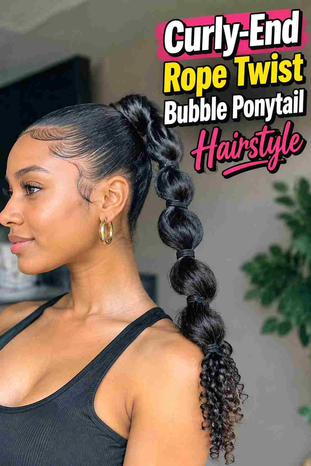 12. Curly End Rope Twist Bubble Ponytail Hairstyle