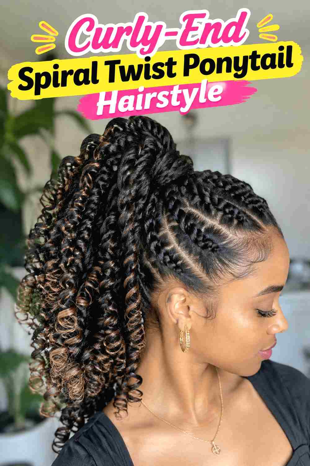 6. Curly End Spiral Twist Ponytail Hairstyle
