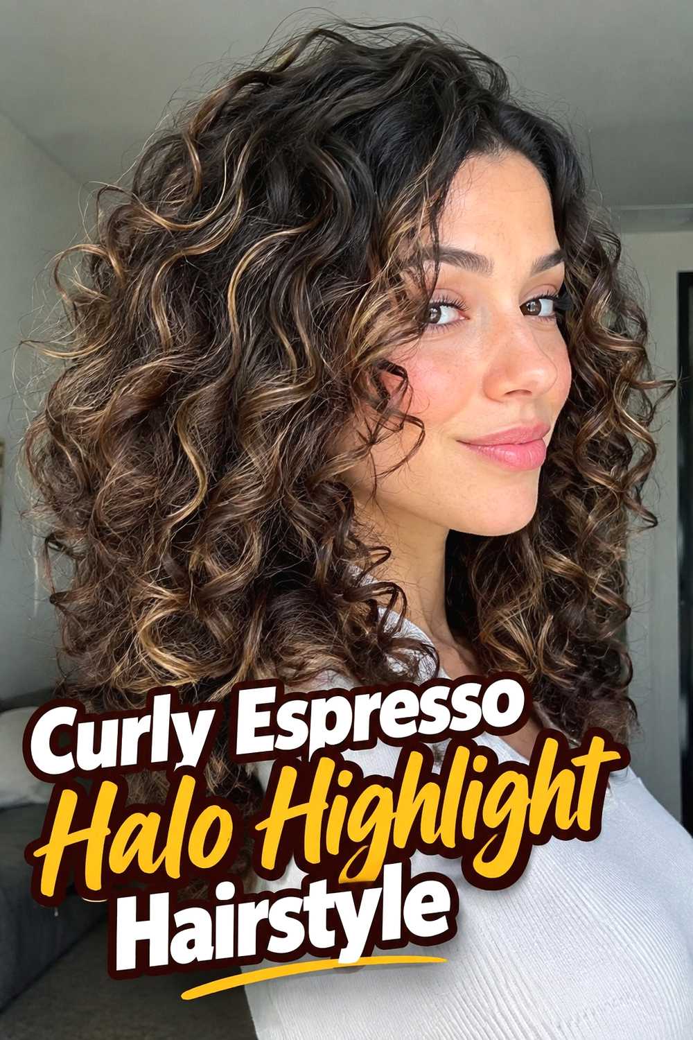 12. Curly Espresso Halo Highlight Hairstyle