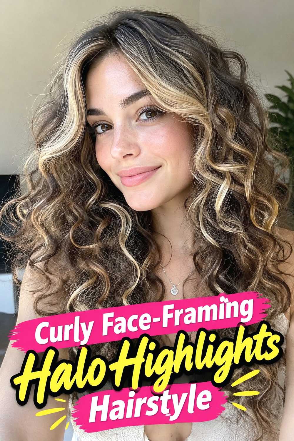 16. Curly Face Framing Halo Highlights Hairstyle