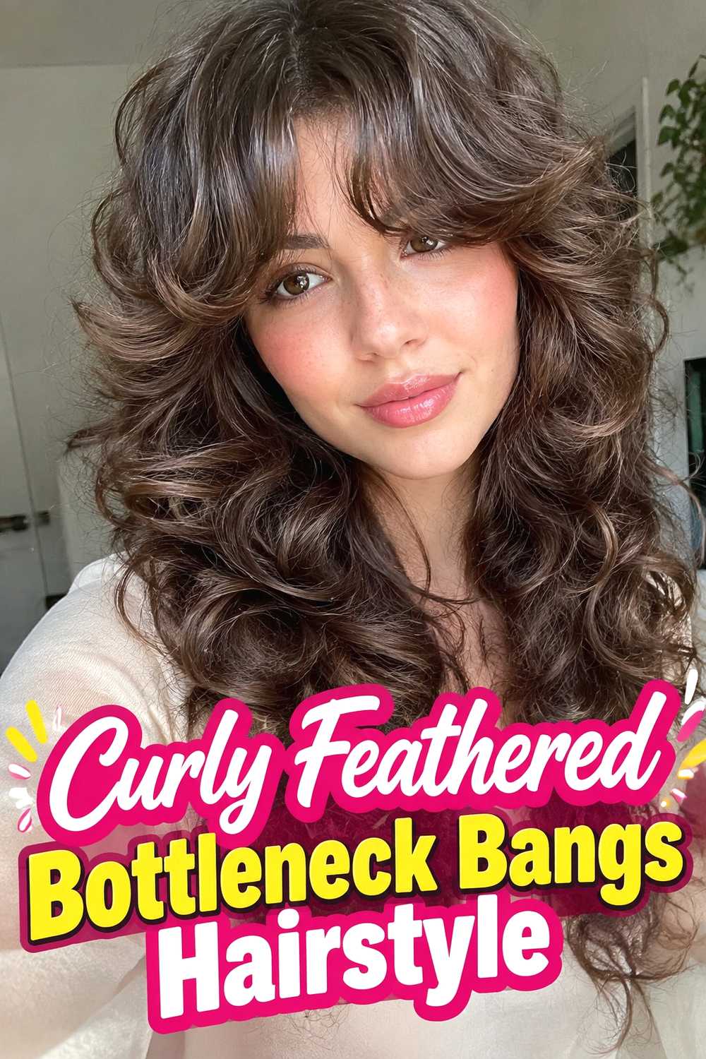 11. Curly Feathered Bottleneck Bangs Hairstyle