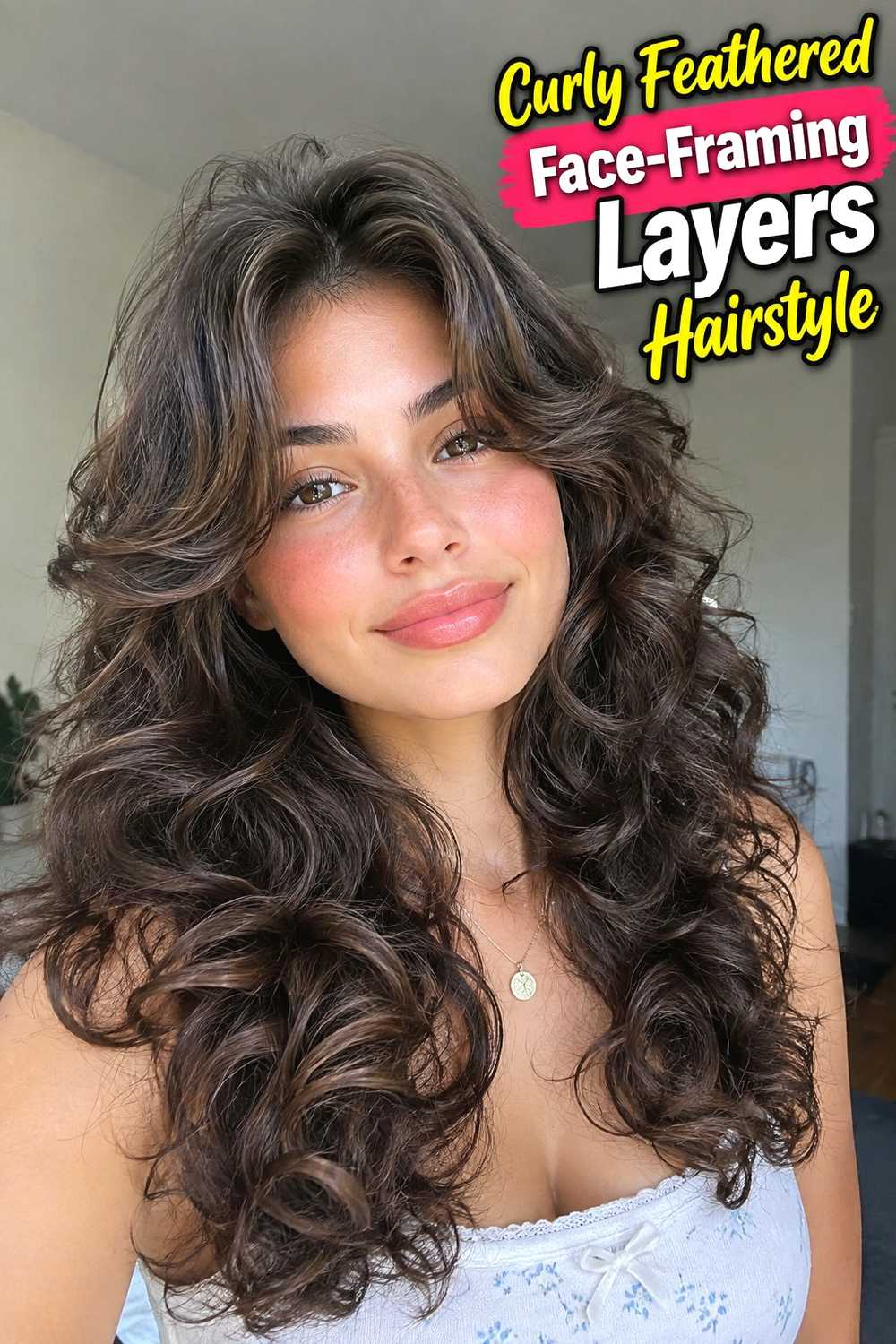 10. Curly Feathered Face Framing Layers Hairstyle