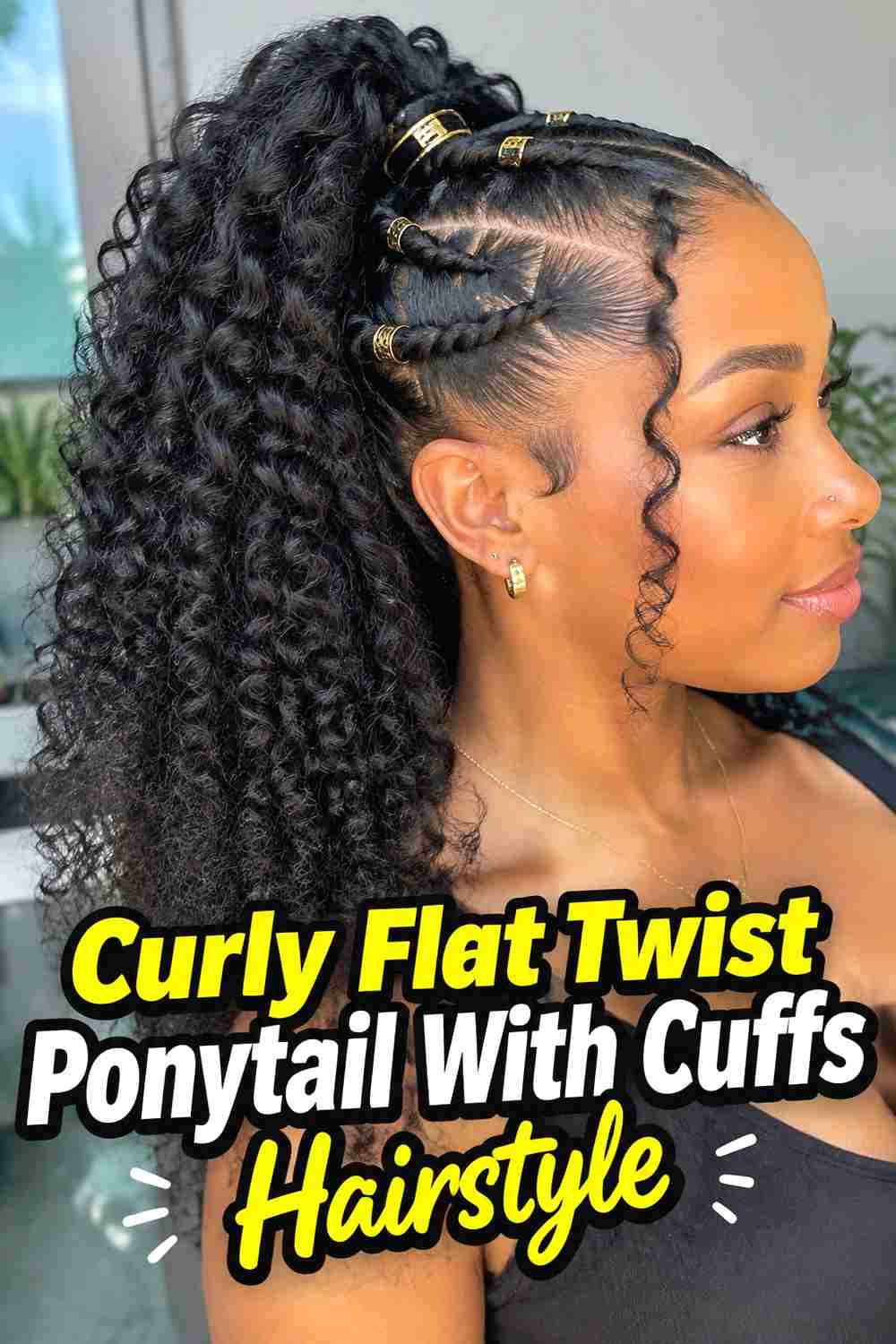 10. Curly Flat Twist Ponytail With Cuffs Hairstyle