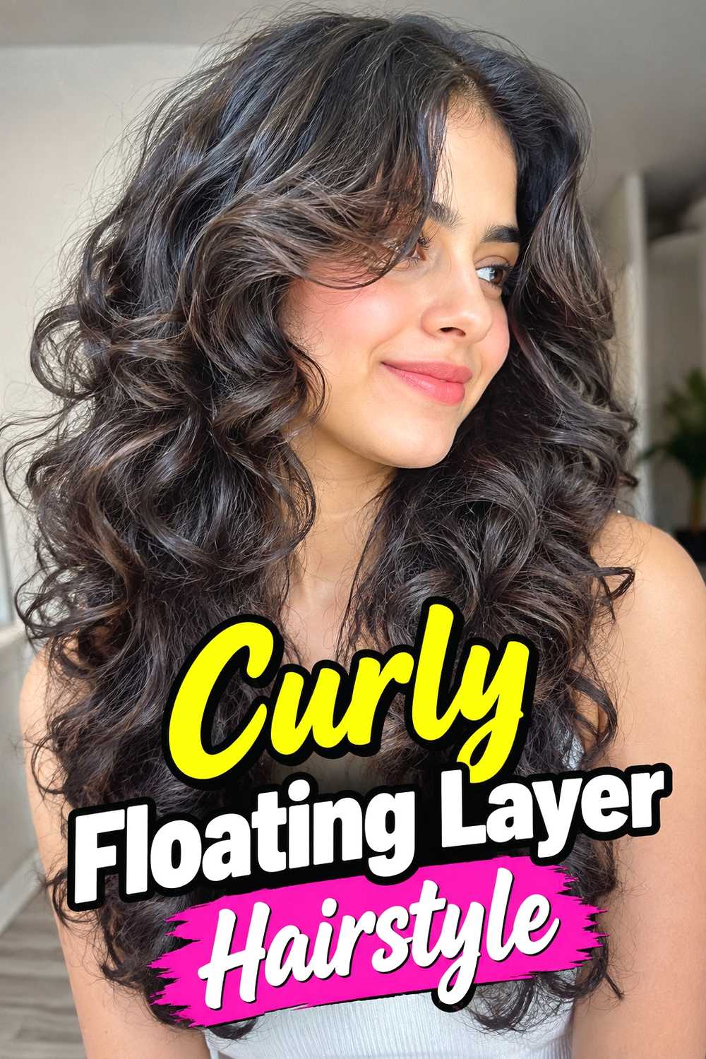 9. Curly Floating Layer Hairstyle